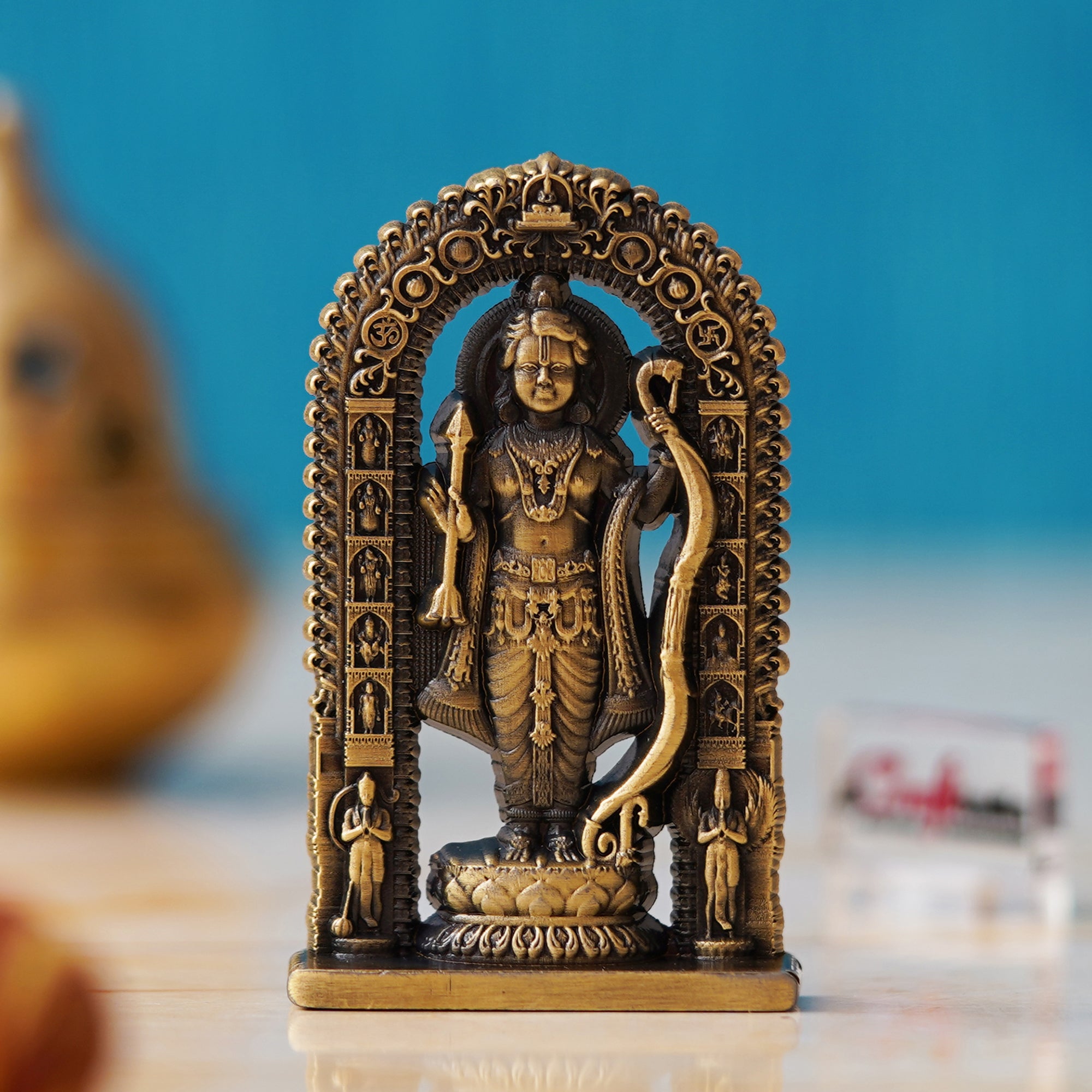 Golden Metal Handcrafted Shri Ram Statue Murti Holding Bow & Arrow Decorative God Idol