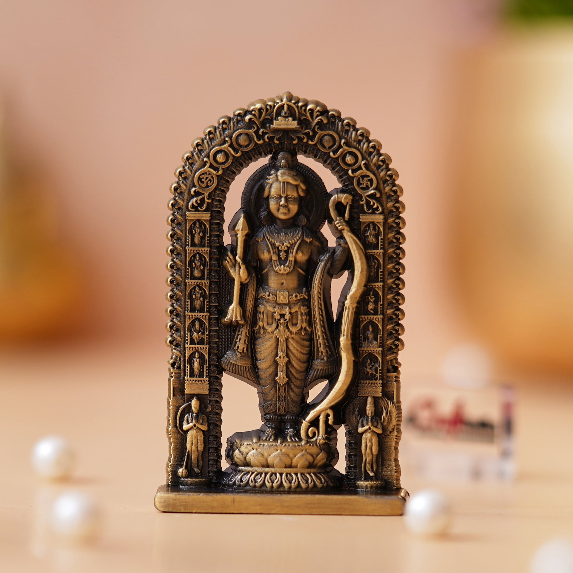 Golden Metal Handcrafted Shri Ram Statue Murti Holding Bow & Arrow Decorative God Idol 1