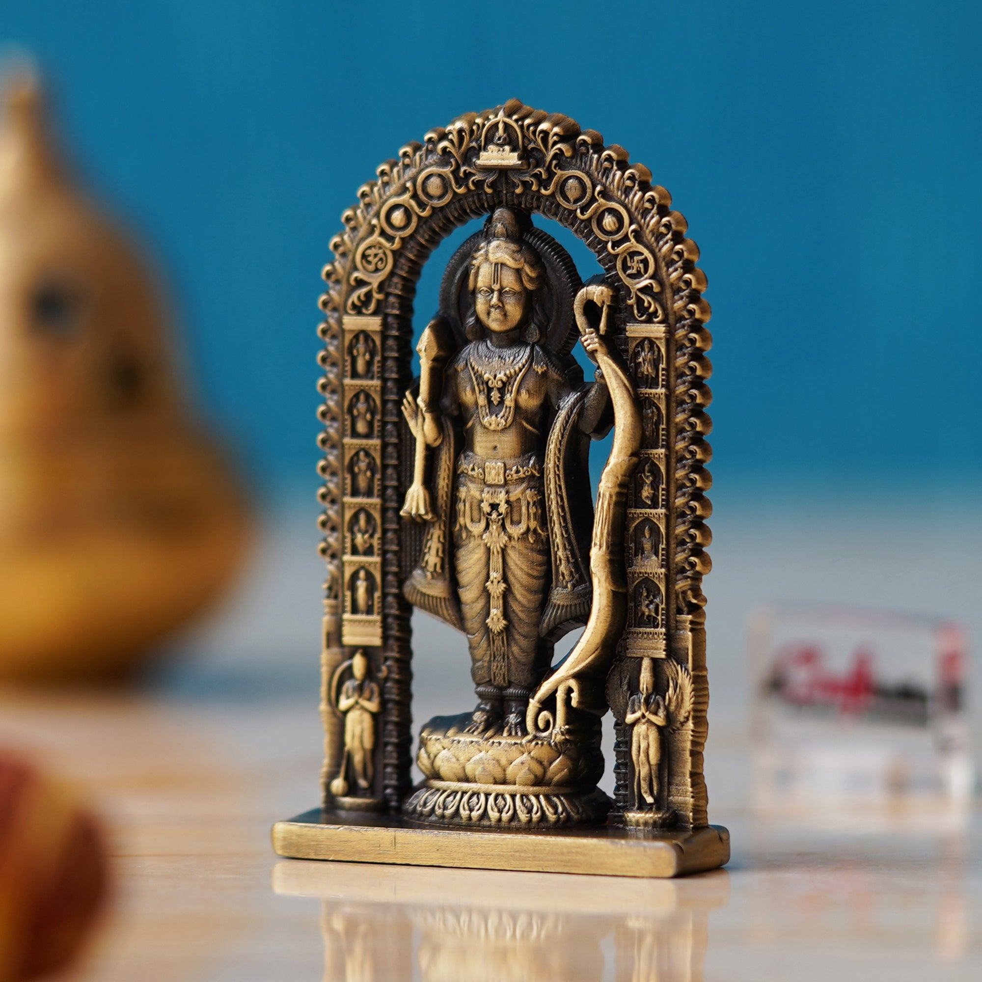Golden Metal Handcrafted Shri Ram Statue Murti Holding Bow & Arrow Decorative God Idol 4