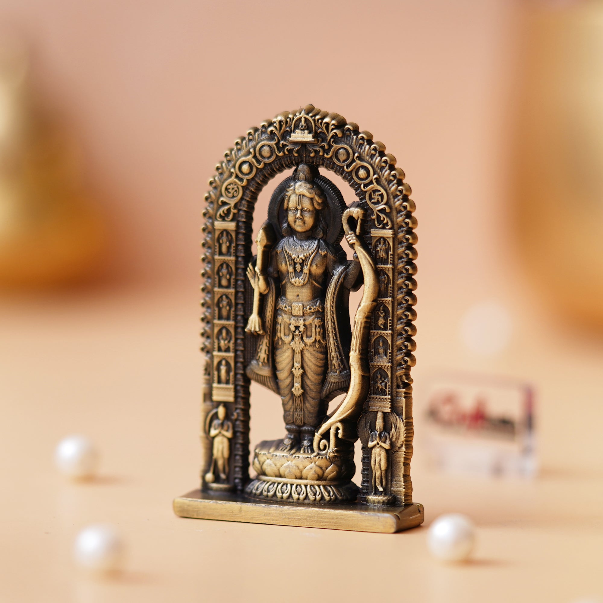 Golden Metal Handcrafted Shri Ram Statue Murti Holding Bow & Arrow Decorative God Idol 5