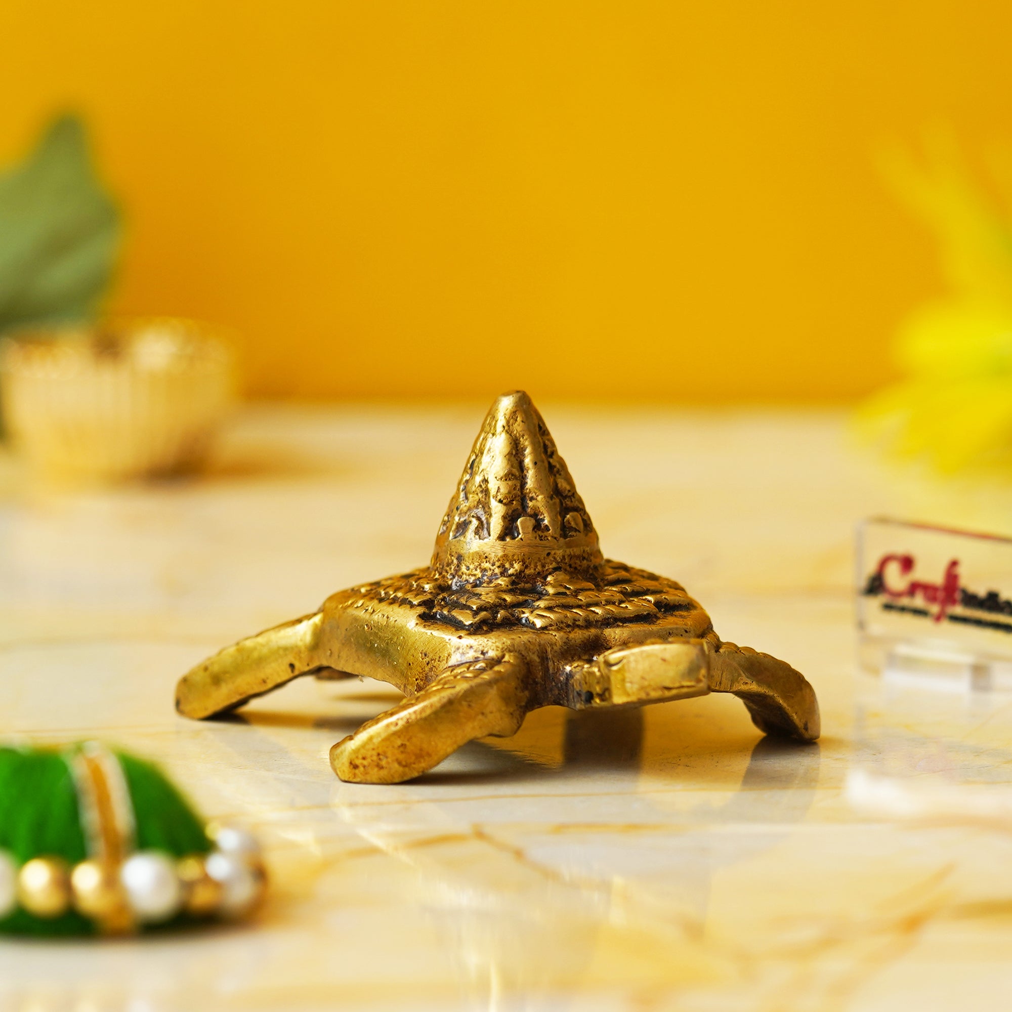 Golden Brass Meru Shree Yantra on Tortoise Statue Showpiece for Home, Office, and Temple - Bring Good Luck - Gift for Festive Occasions 6