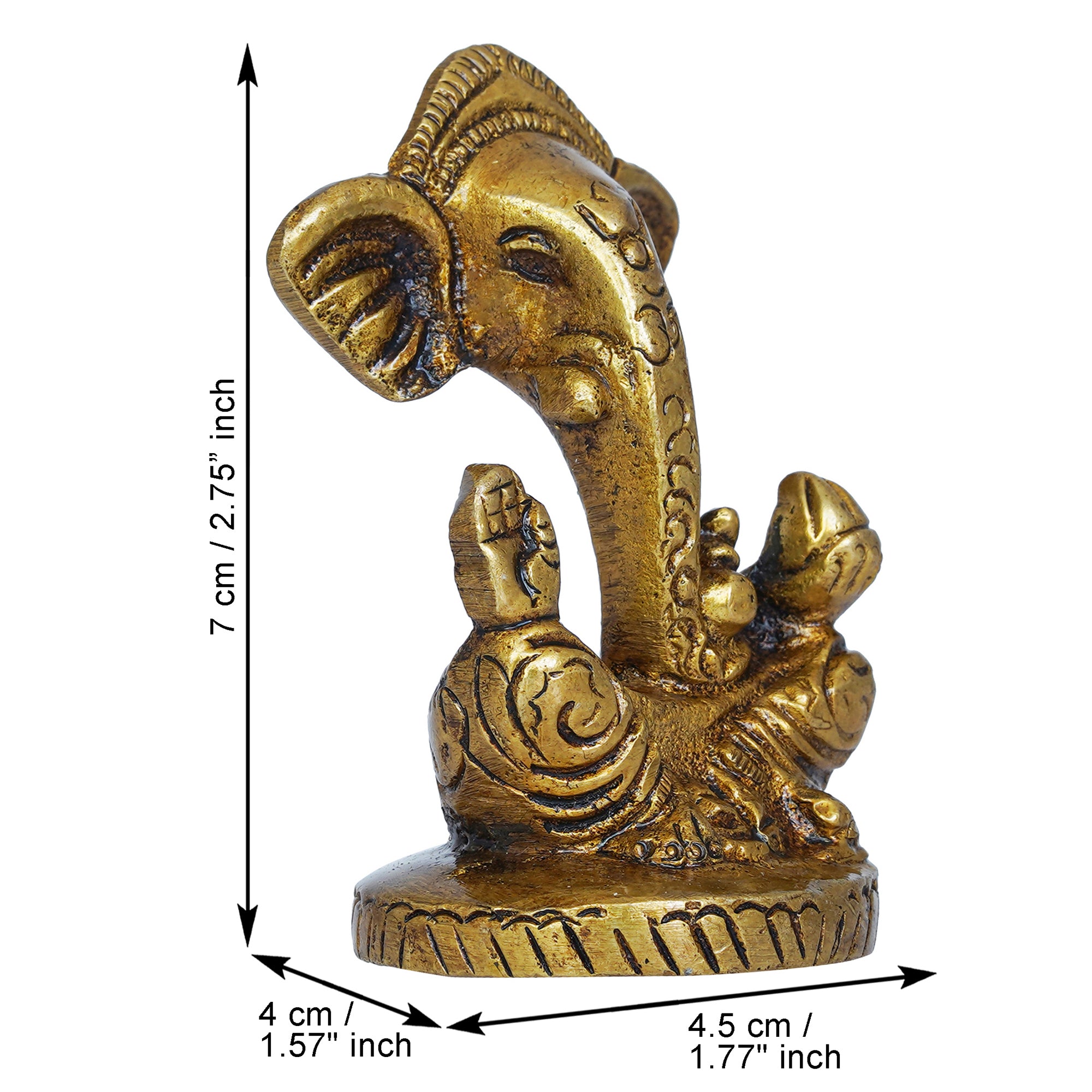 Golden Brass Blessing Lord Ganesha Idol Murti - God Statue for Car Dashboard, Home Decor, Office Desk, Temple Mandir 3