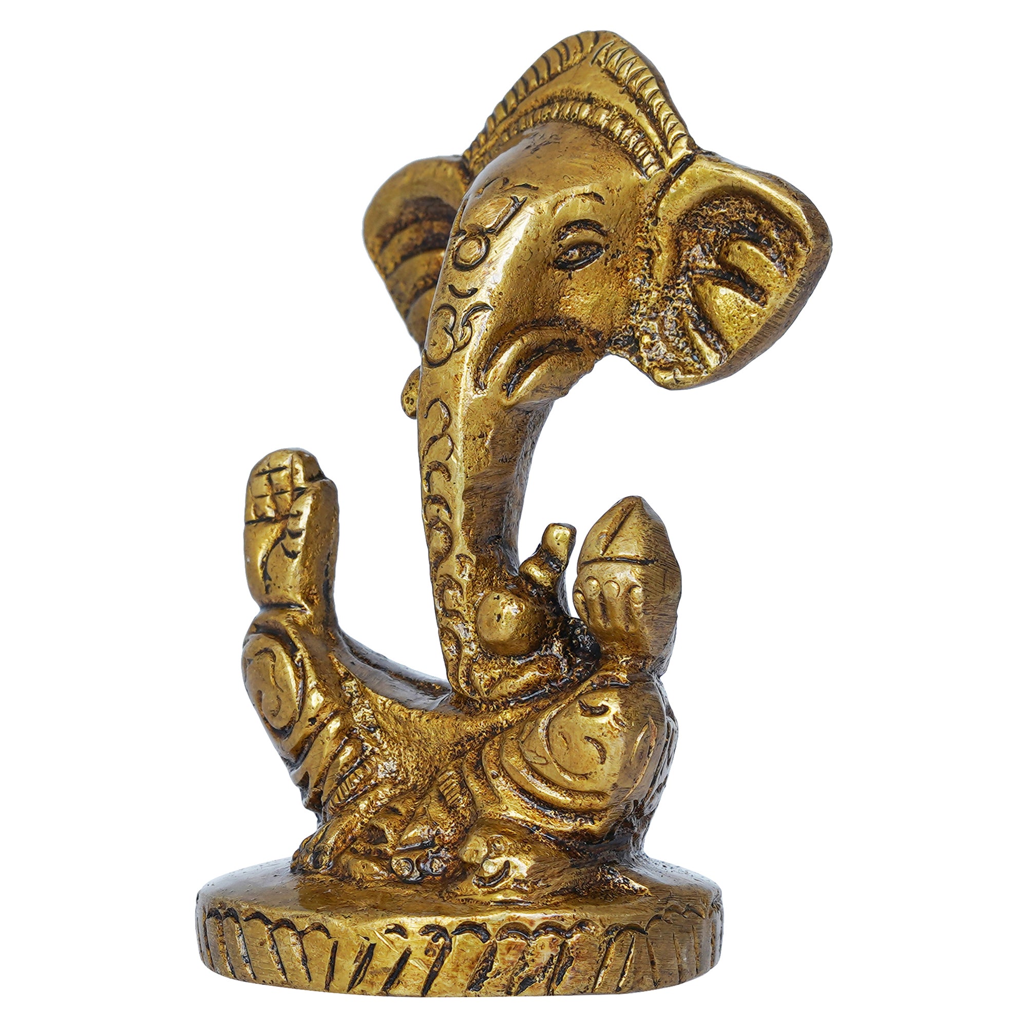 Golden Brass Blessing Lord Ganesha Idol Murti - God Statue for Car Dashboard, Home Decor, Office Desk, Temple Mandir 6