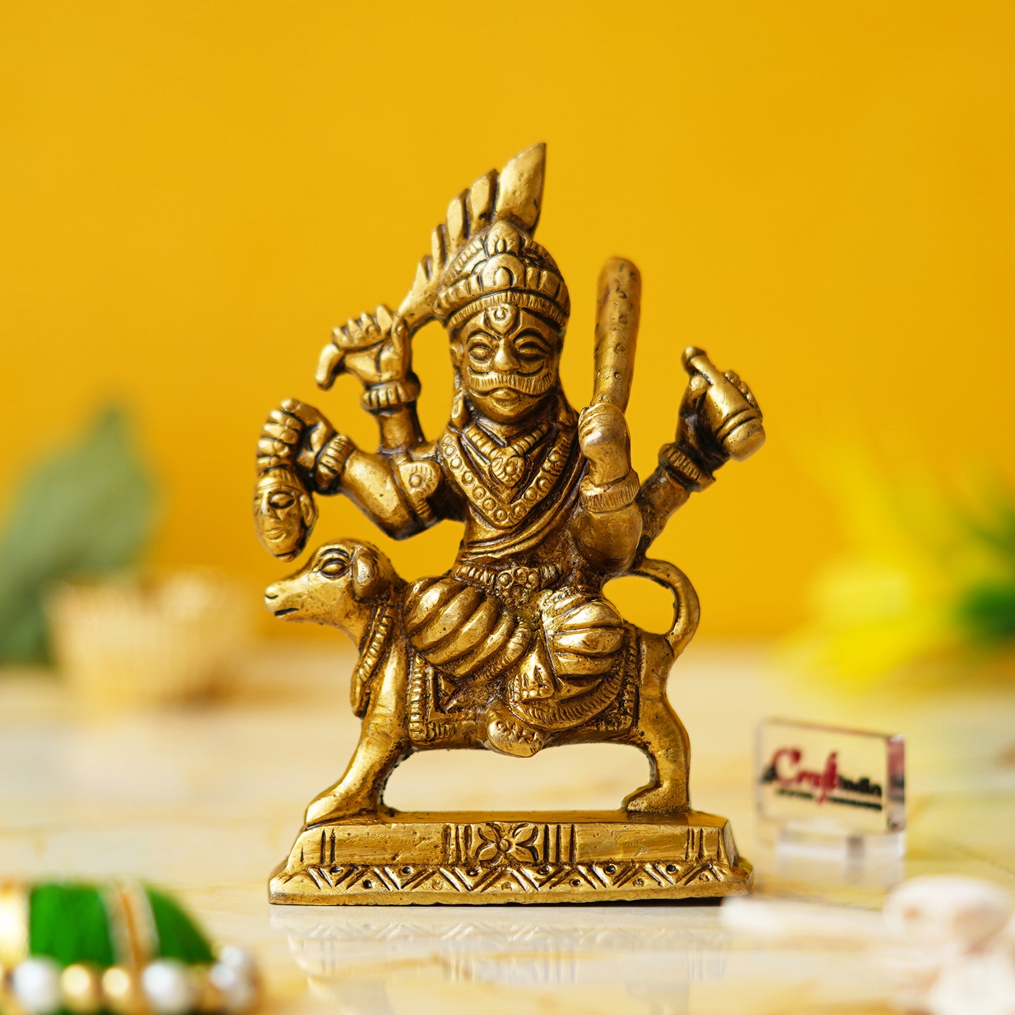 Golden Brass Bhairav Baba Murti Idol Statue for Home Pooja Mandir Temple