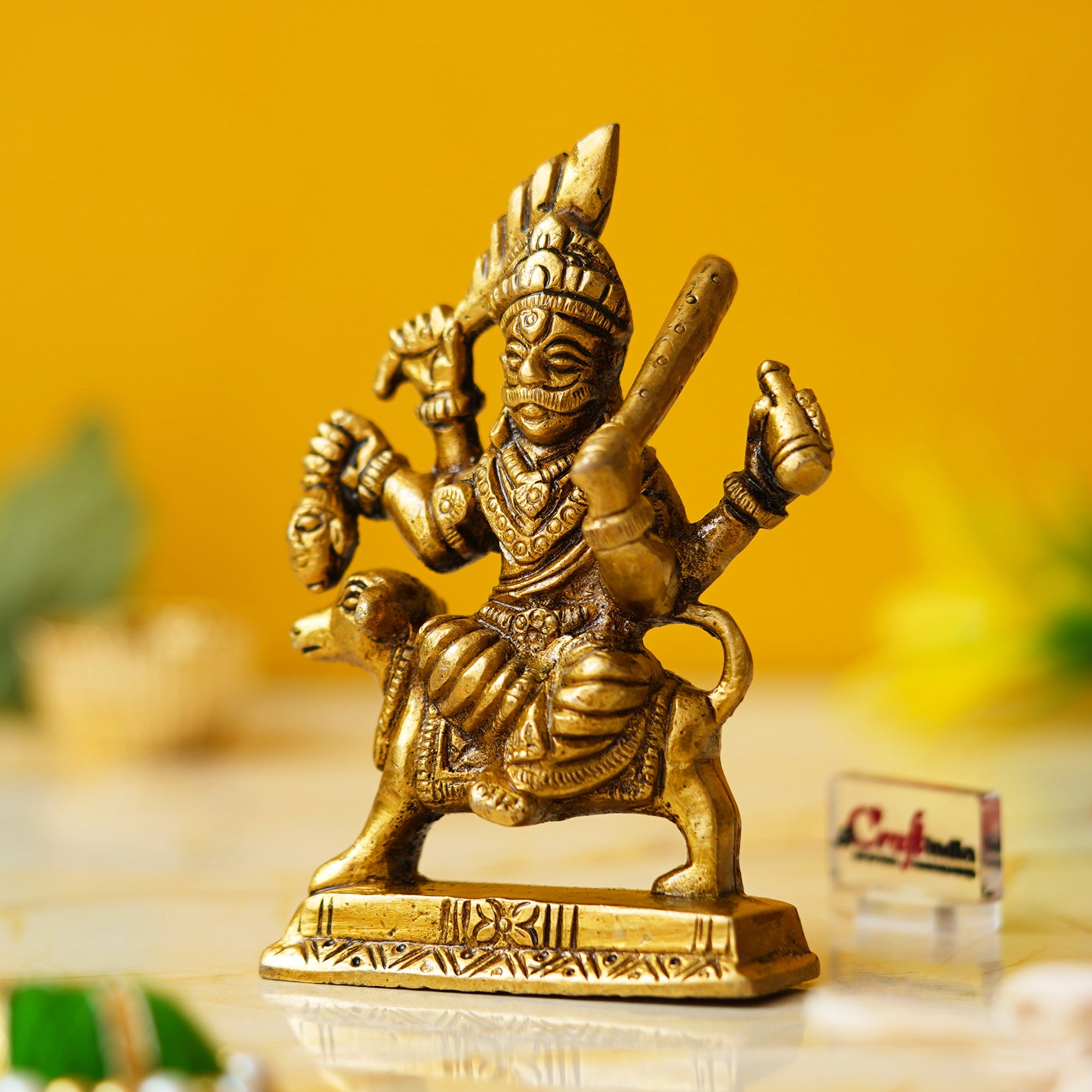 Golden Brass Bhairav Baba Murti Idol Statue for Home Pooja Mandir Temple 1
