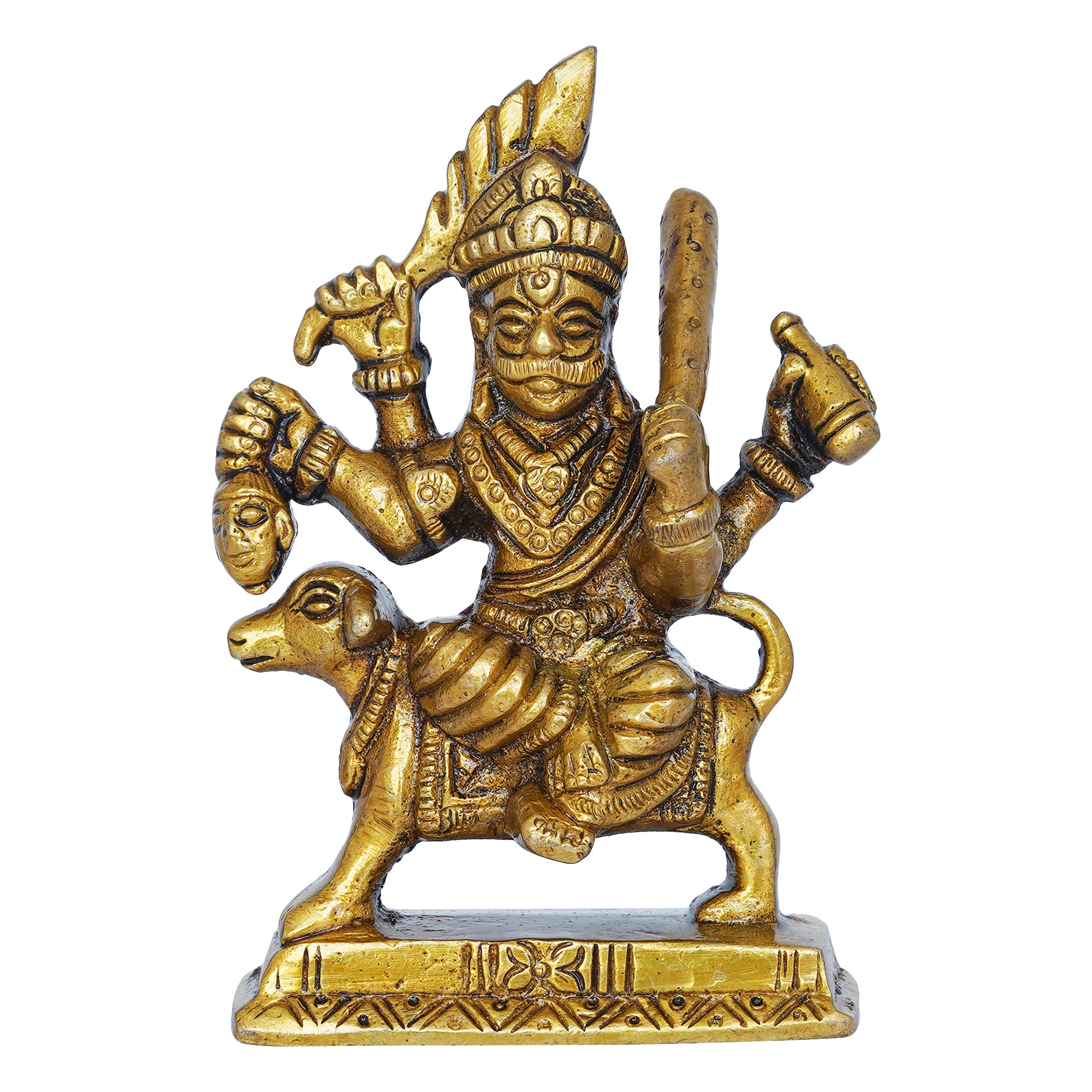 Golden Brass Bhairav Baba Murti Idol Statue for Home Pooja Mandir Temple 2
