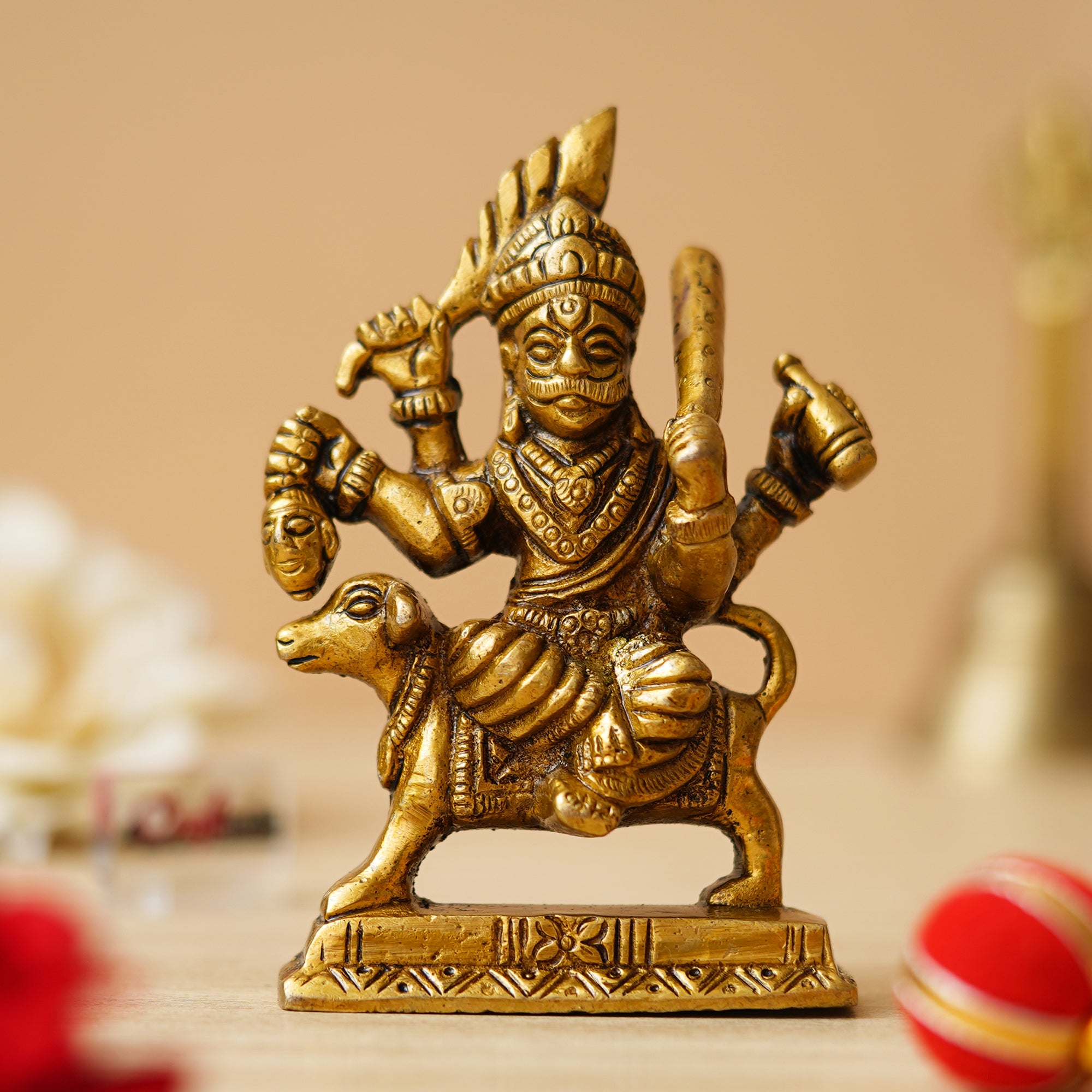 Golden Brass Bhairav Baba Murti Idol Statue for Home Pooja Mandir Temple 4