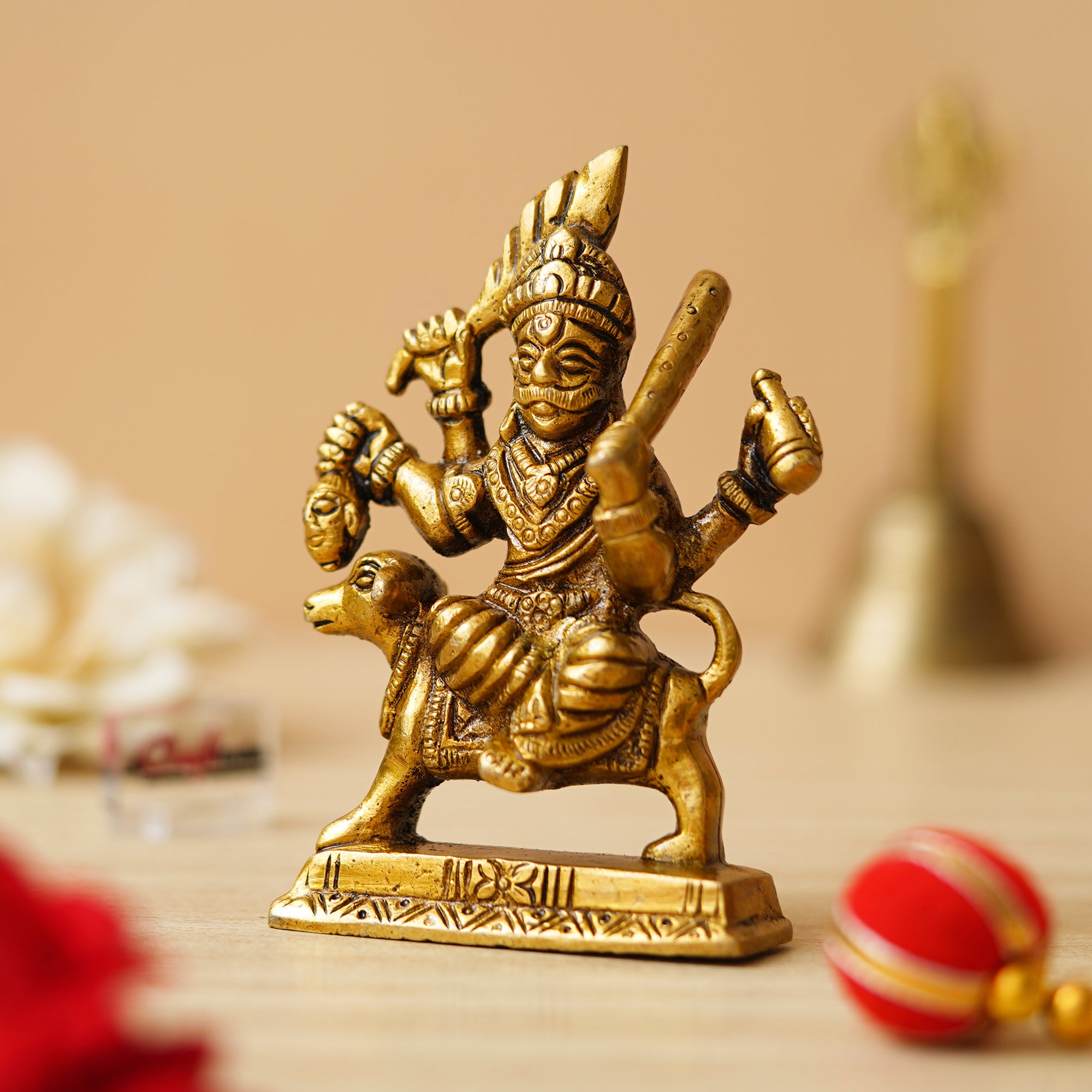 Golden Brass Bhairav Baba Murti Idol Statue for Home Pooja Mandir Temple 5