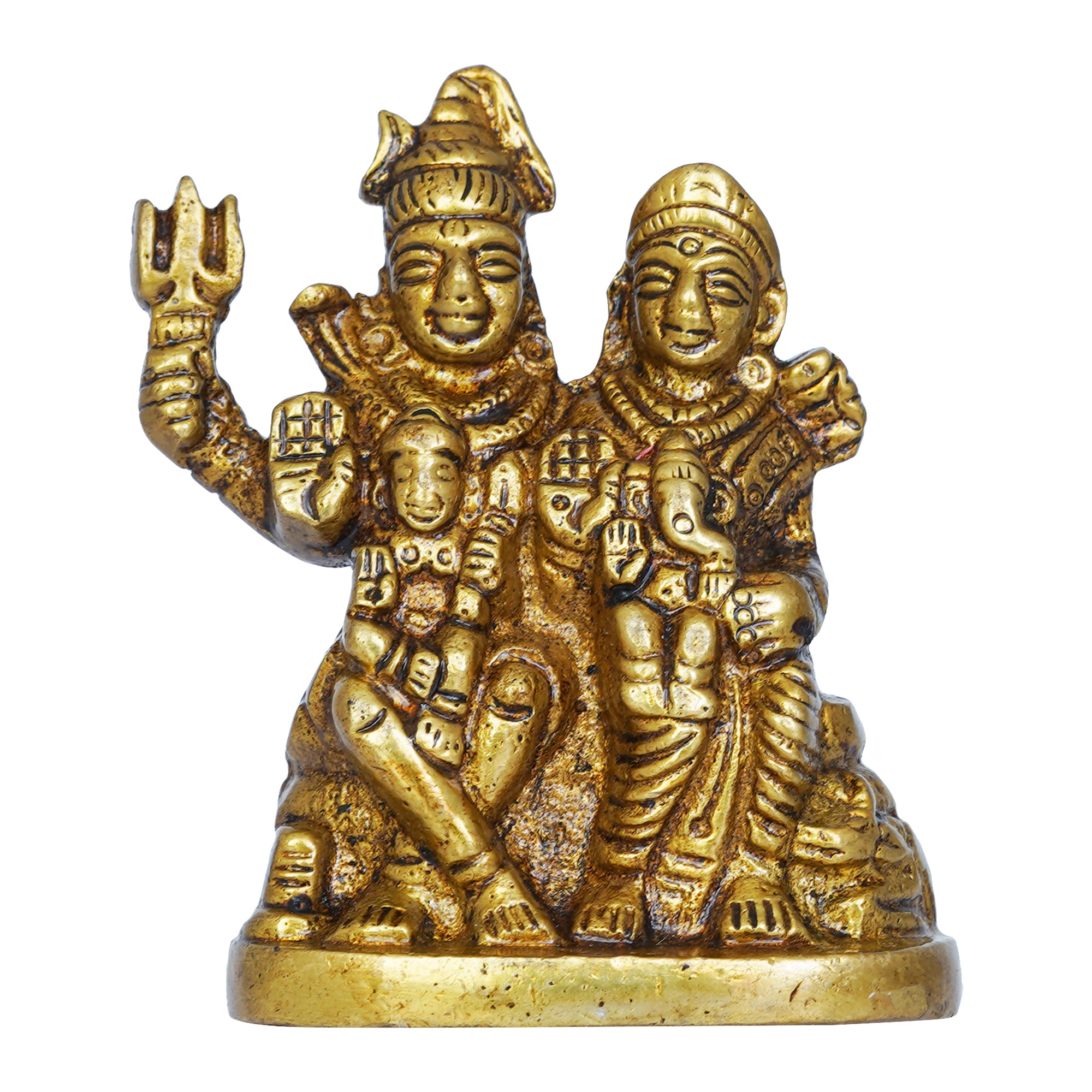 Golden Brass Shiv Parivar Murti Idol - Lord Shiva, Parvati, Ganesha, Kartikeya Statue for Home Temple, Car Dashboard 2
