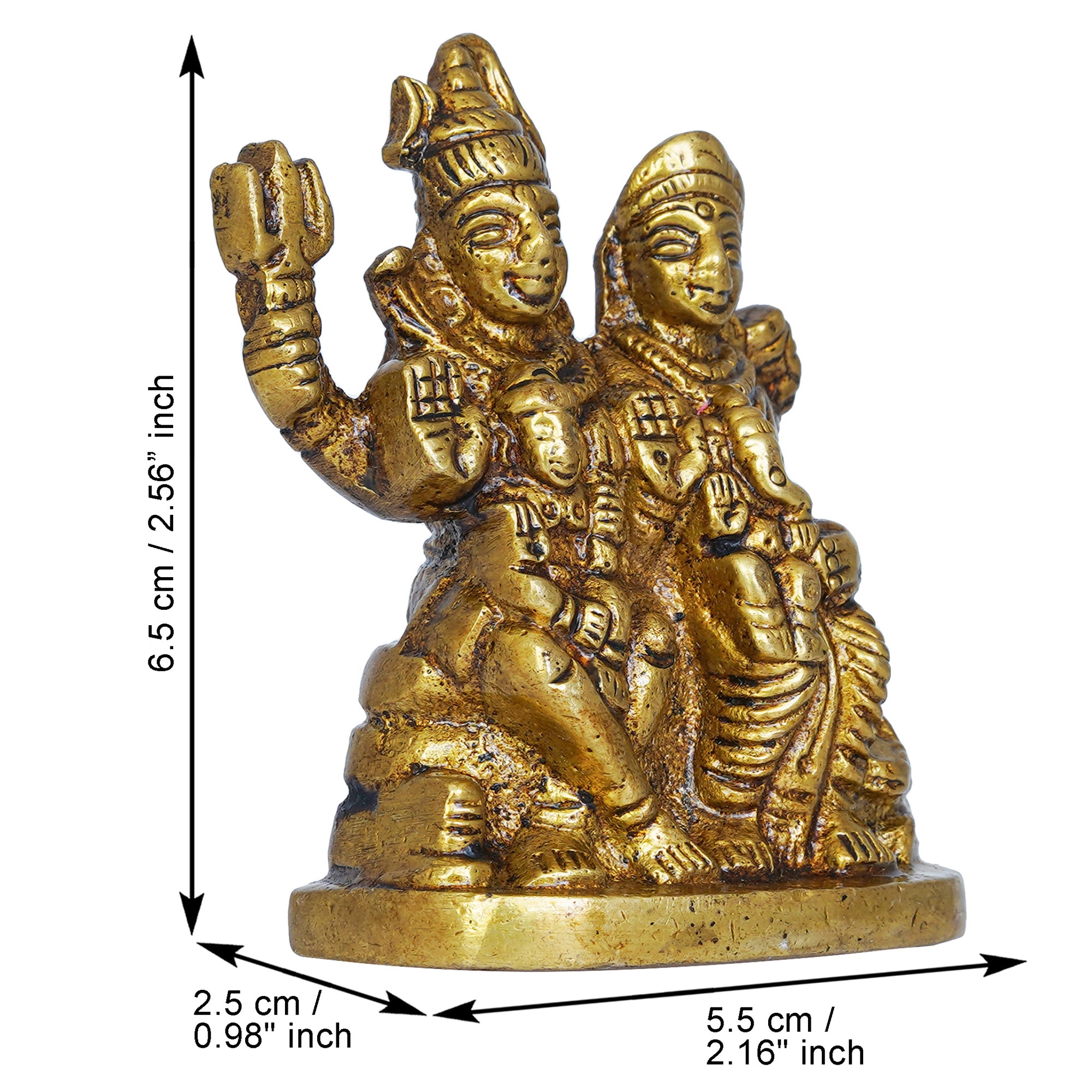 Golden Brass Shiv Parivar Murti Idol - Lord Shiva, Parvati, Ganesha, Kartikeya Statue for Home Temple, Car Dashboard 3