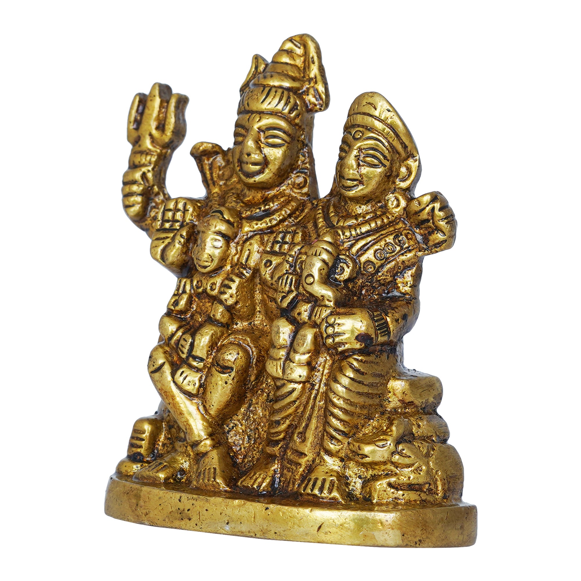 Golden Brass Shiv Parivar Murti Idol - Lord Shiva, Parvati, Ganesha, Kartikeya Statue for Home Temple, Car Dashboard 6