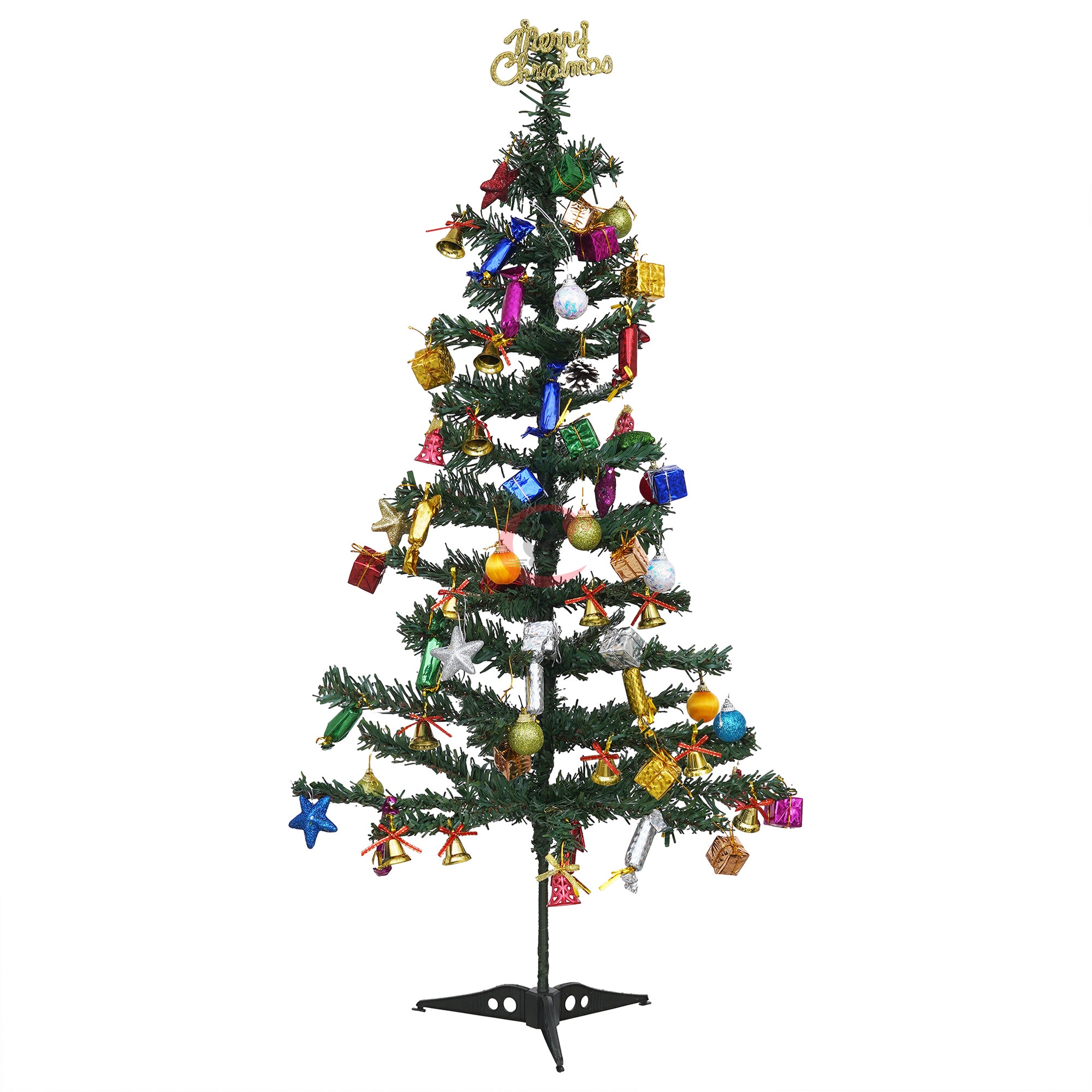 eCraftIndia 4 Feet Green Artificial Christmas Tree Xmas Pine Tree with Stand and 60 Christmas Decoration Ornaments Props - Merry Christmas Decoration Item for Home, Office, and Church 2