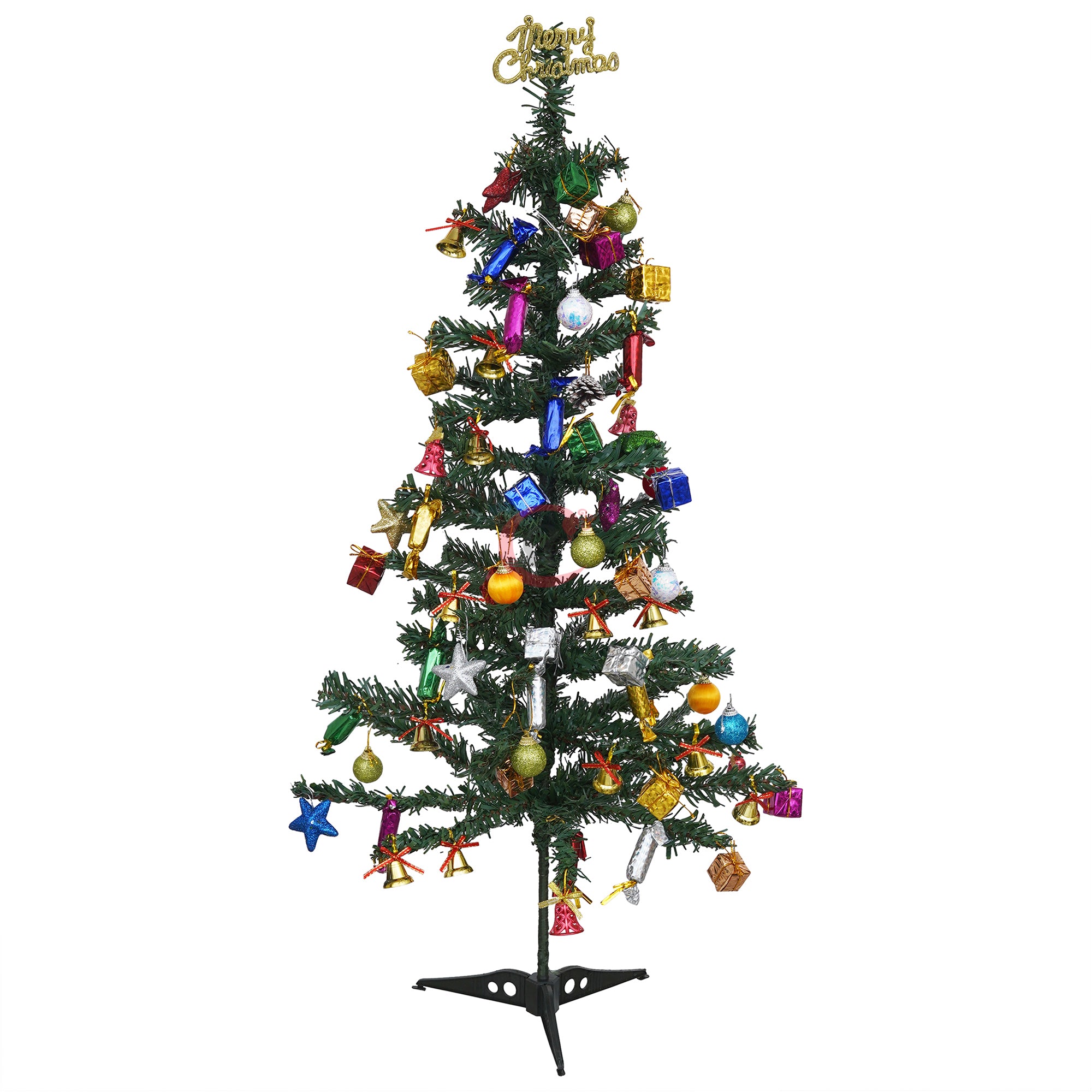 eCraftIndia 4 Feet Green Artificial Christmas Tree Xmas Pine Tree with Stand and 60 Christmas Decoration Ornaments Props - Merry Christmas Decoration Item for Home, Office, and Church 6