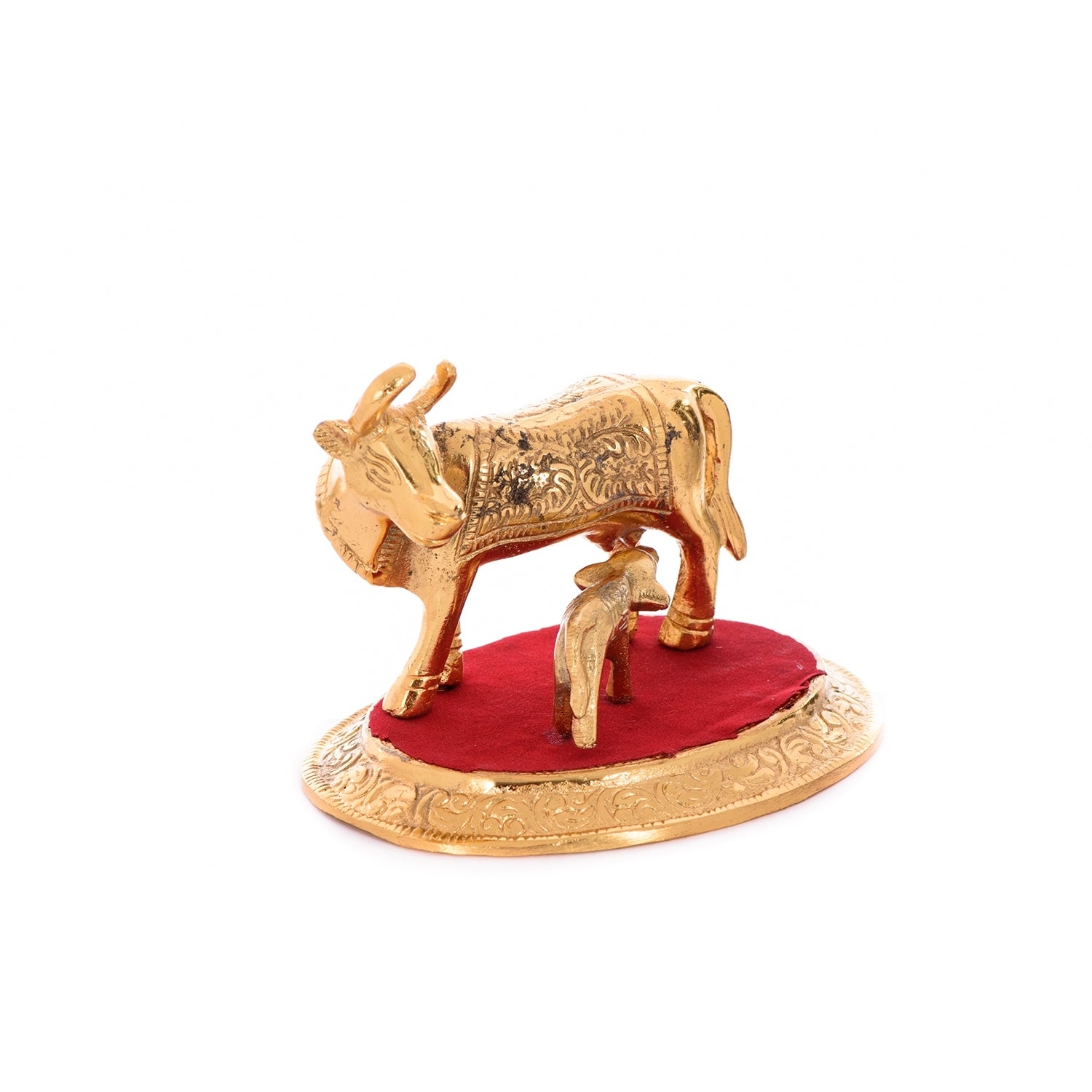 Golden Metal Kamadhenu Cow With Calf Statue Animal Figurines 3