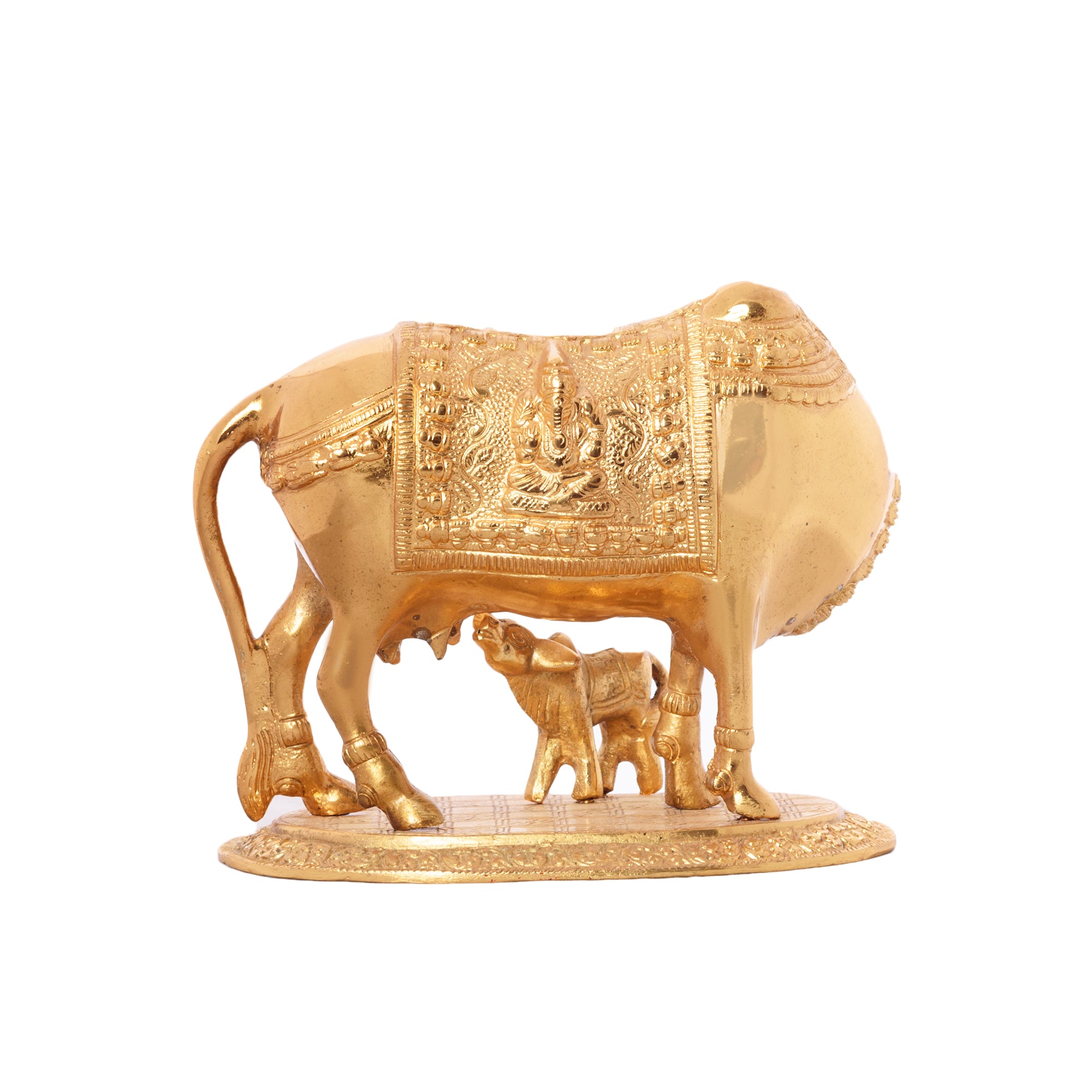 Golden Metal Kamdhenu Cow and Calf statue 3