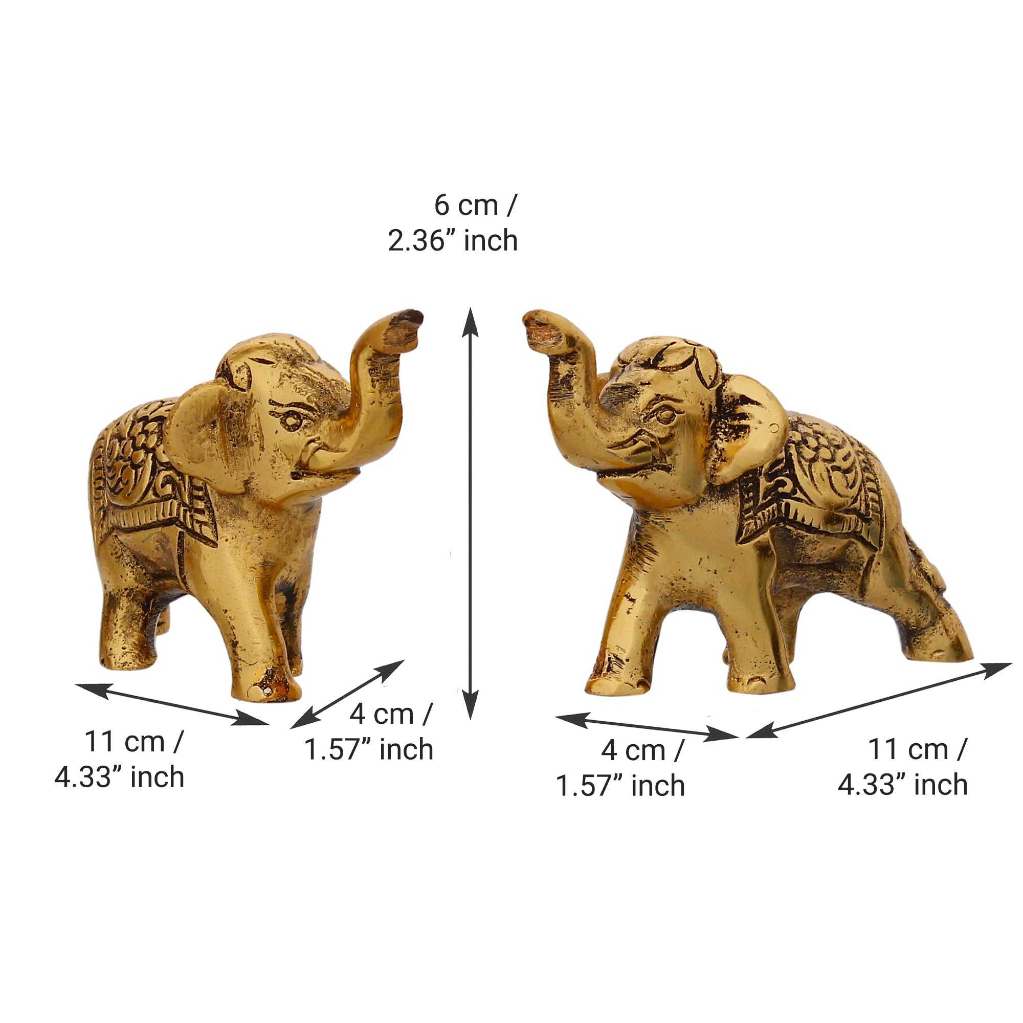 Set of 2 Golden Metal Elephants Statue, Animal Figurine Decorative Showpiece 4