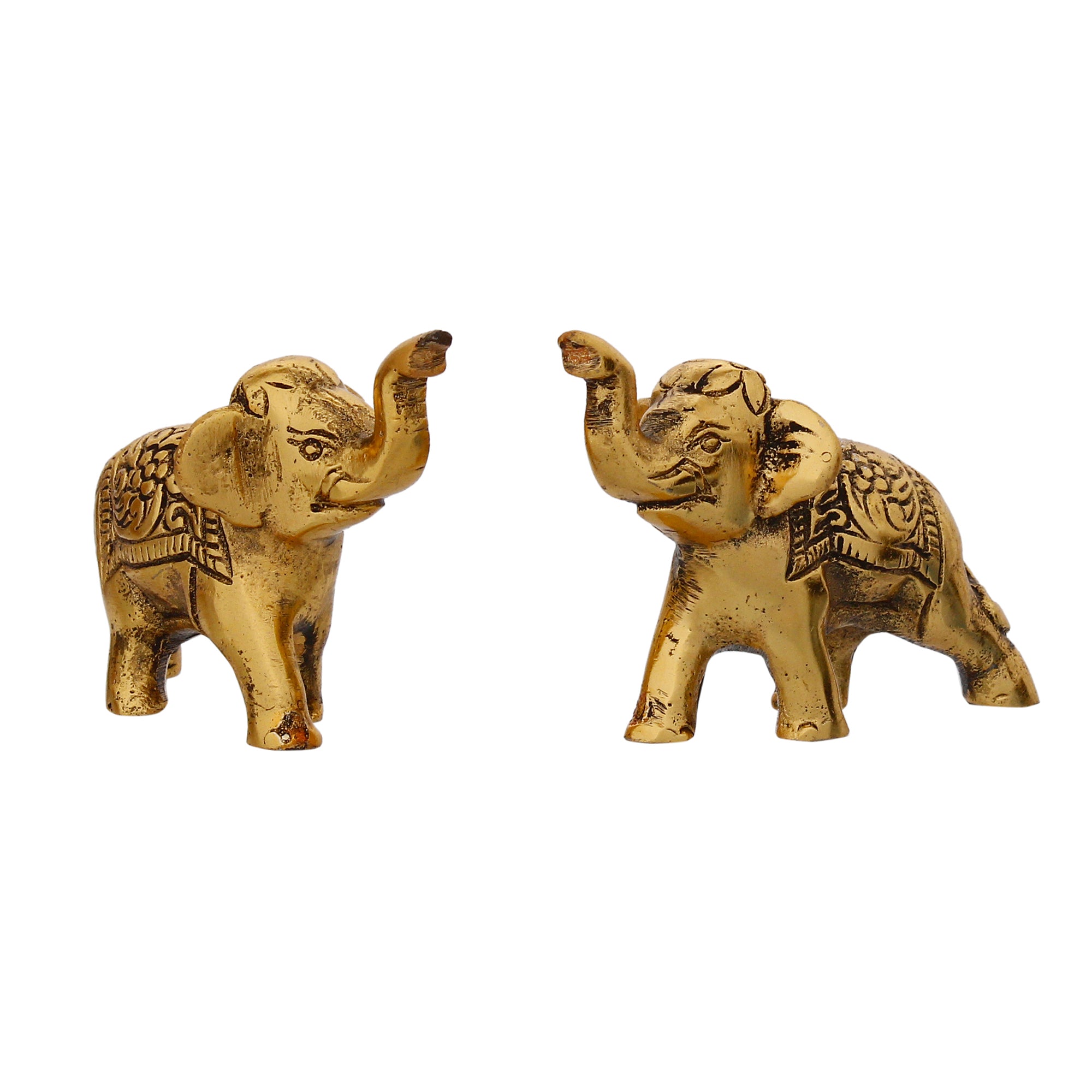 Set of 2 Golden Metal Elephants Statue, Animal Figurine Decorative Showpiece 5