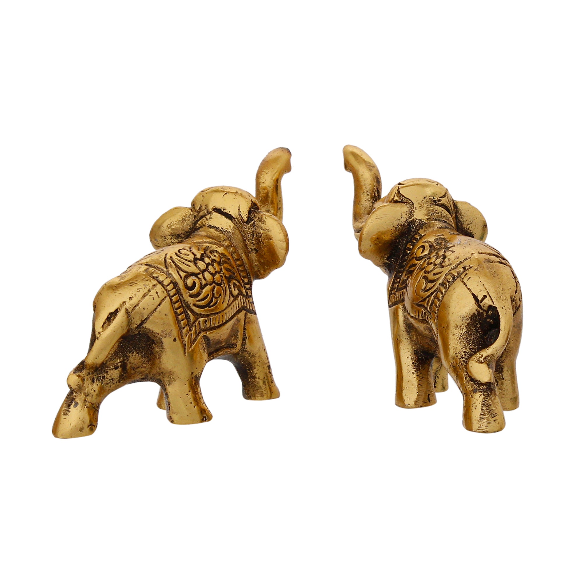 Set of 2 Golden Metal Elephants Statue, Animal Figurine Decorative Showpiece 6