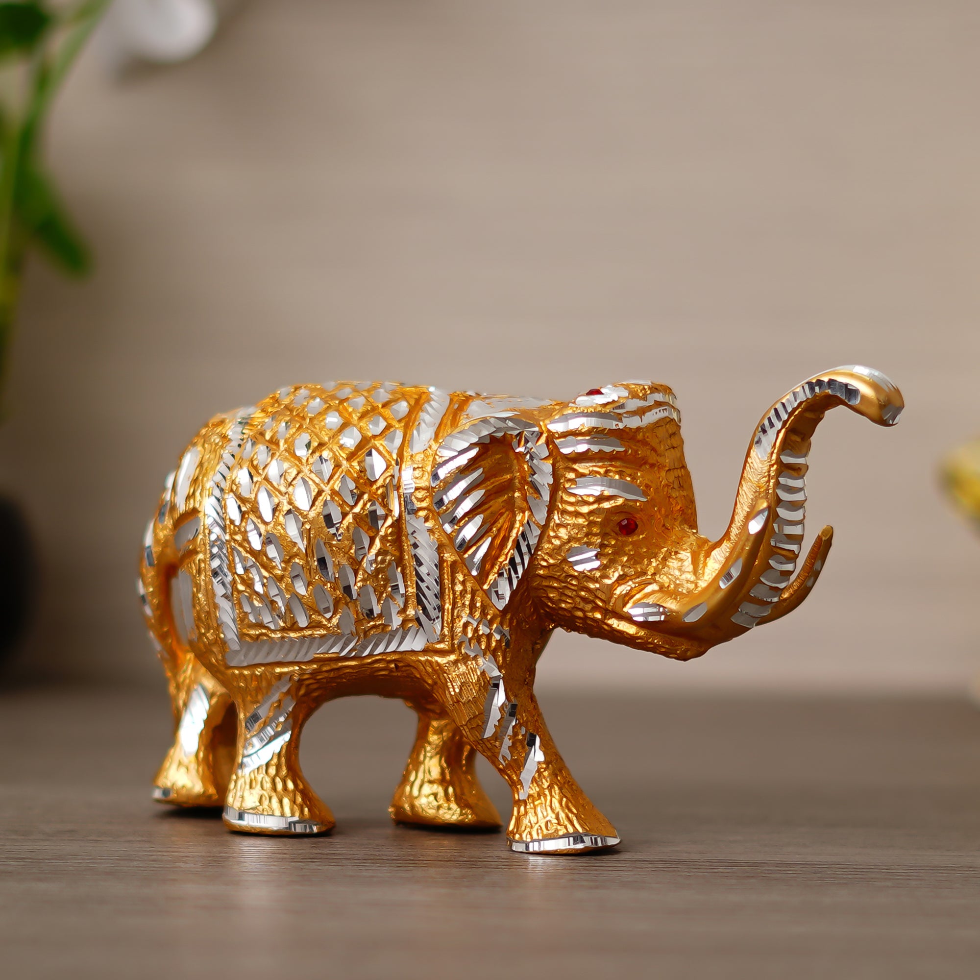 Golden Elephant Handcrafted Decorative Metal Figurine
