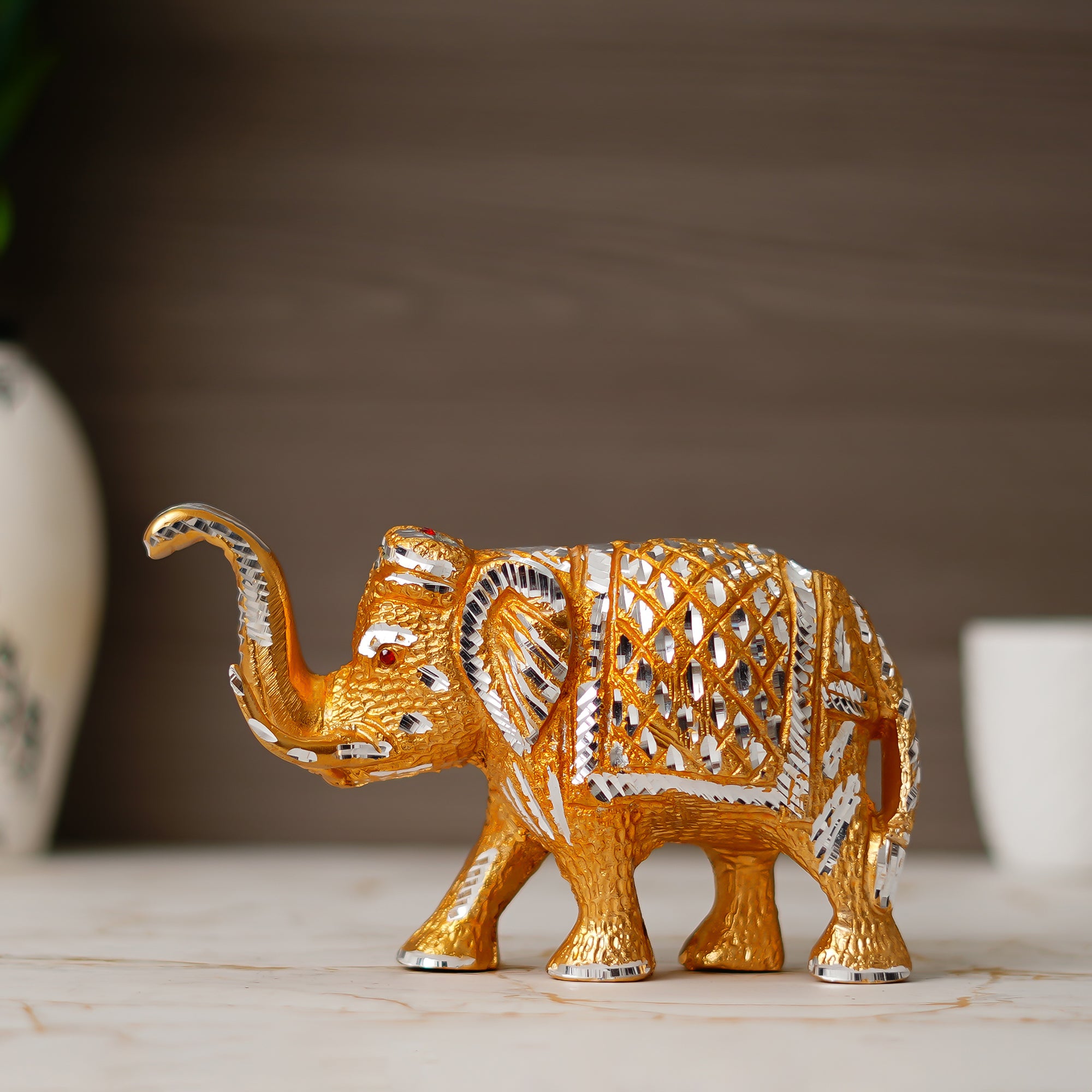 Golden Elephant Handcrafted Decorative Metal Figurine 1
