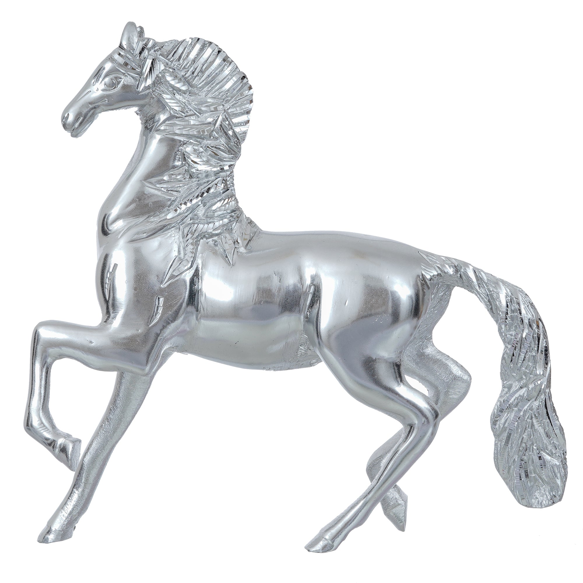 White Metal Silver Running Horse Statue Showpiece 2