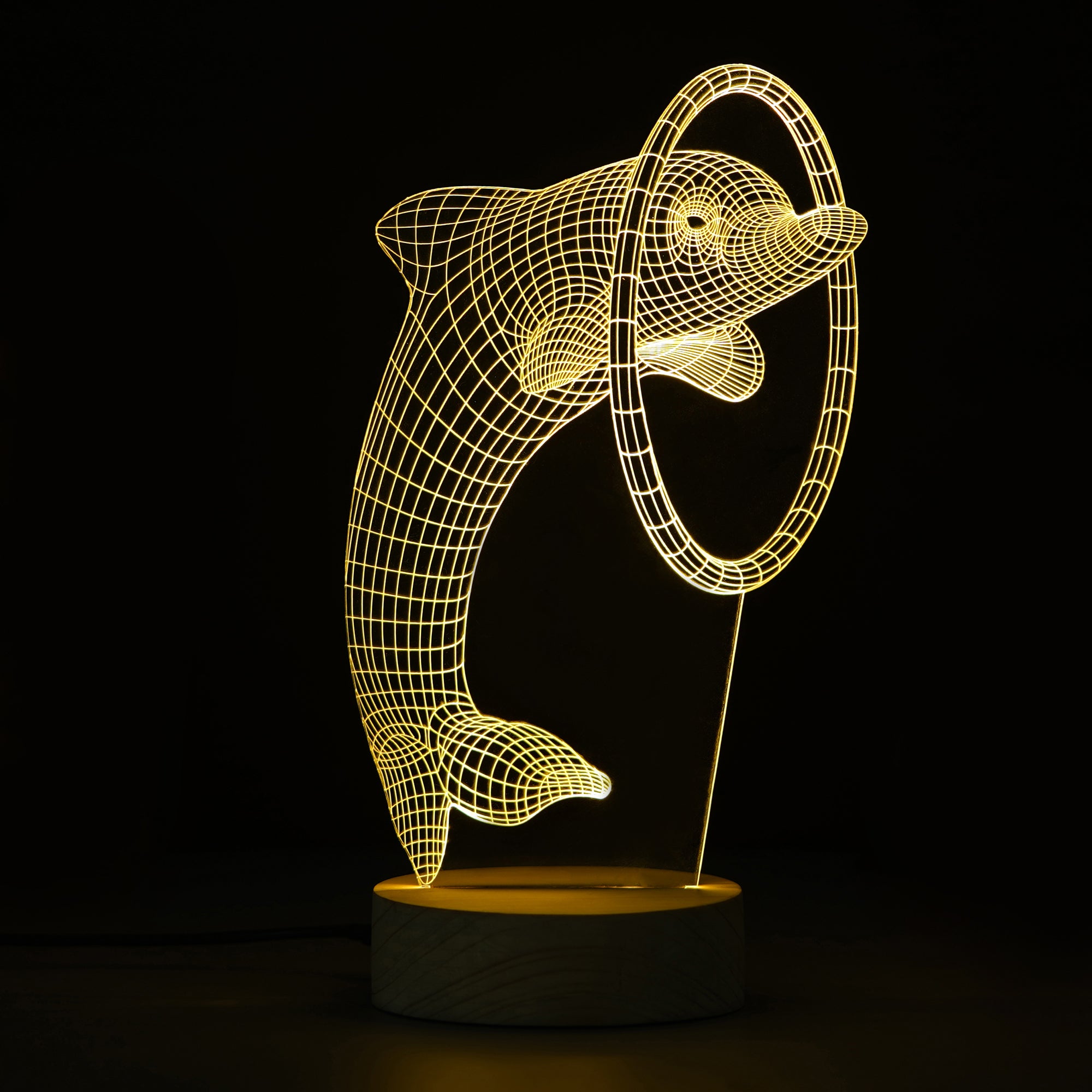 Dolphin Design Carved on Acrylic & Wood Base Night Lamp 1