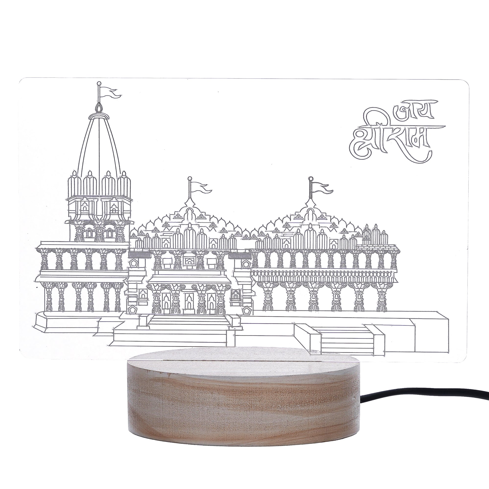 eCraftIndia Acrylic & Wood Base Shri Ram Mandir Ayodhya Temple Design Decorated Table Lamp for Home Temple, Decor, and Spiritual Gifting 2