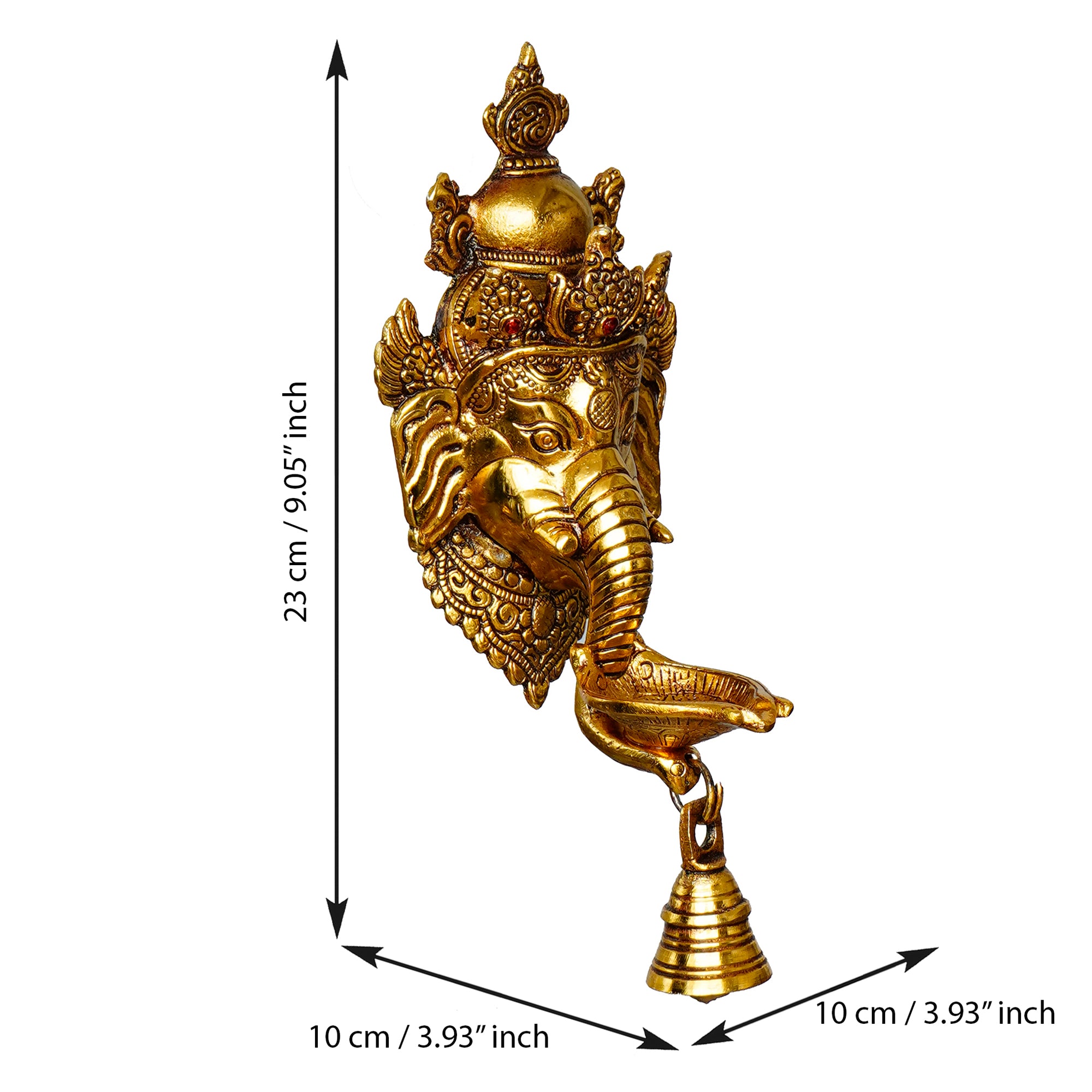 Golden Metal Lord Ganesha Wall Hanging Diya With Bell 3