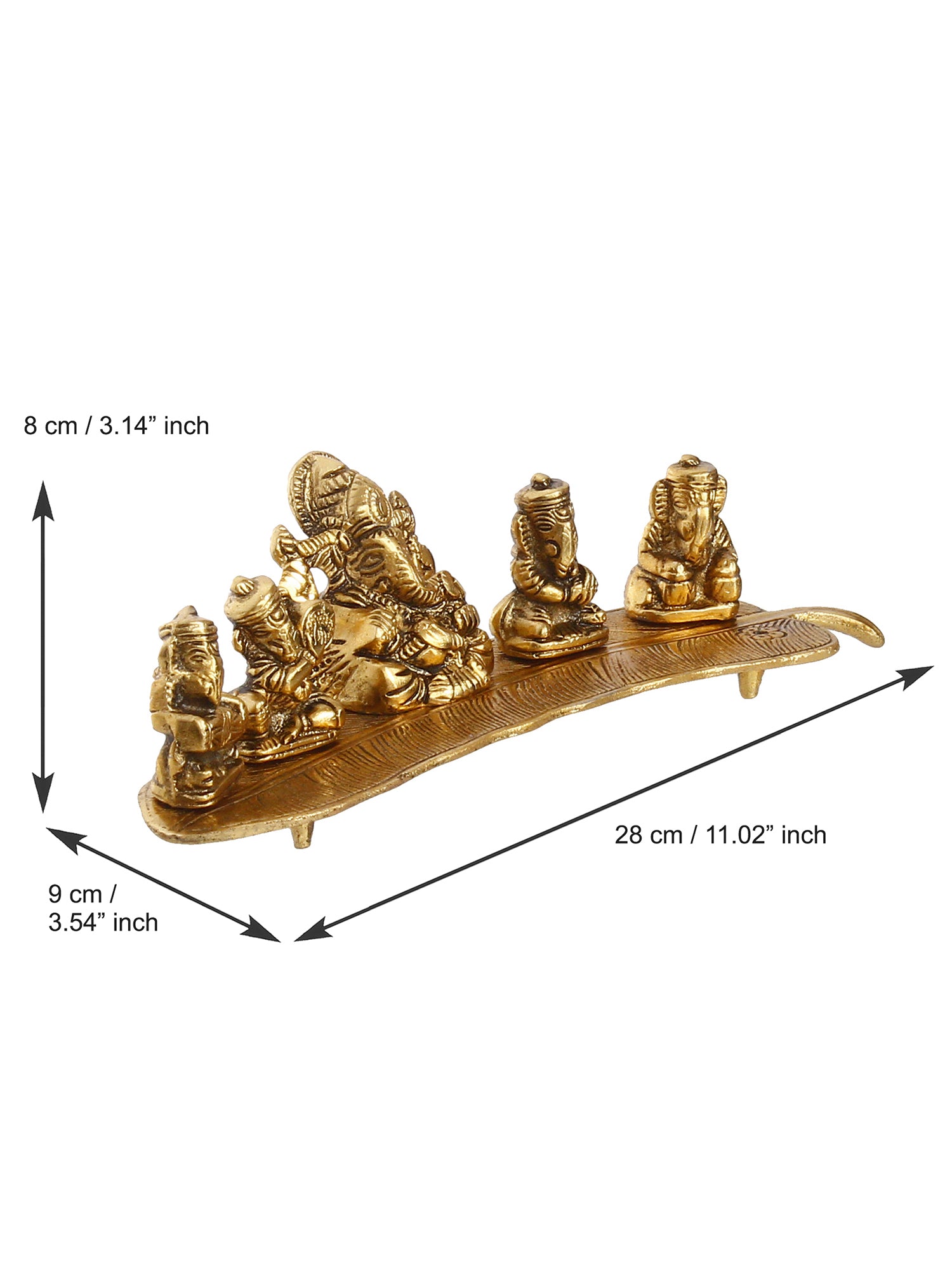 Set Of 5 Golden Musical Lord Ganesha Idols On Leaf Handicrafted Showpiece 3