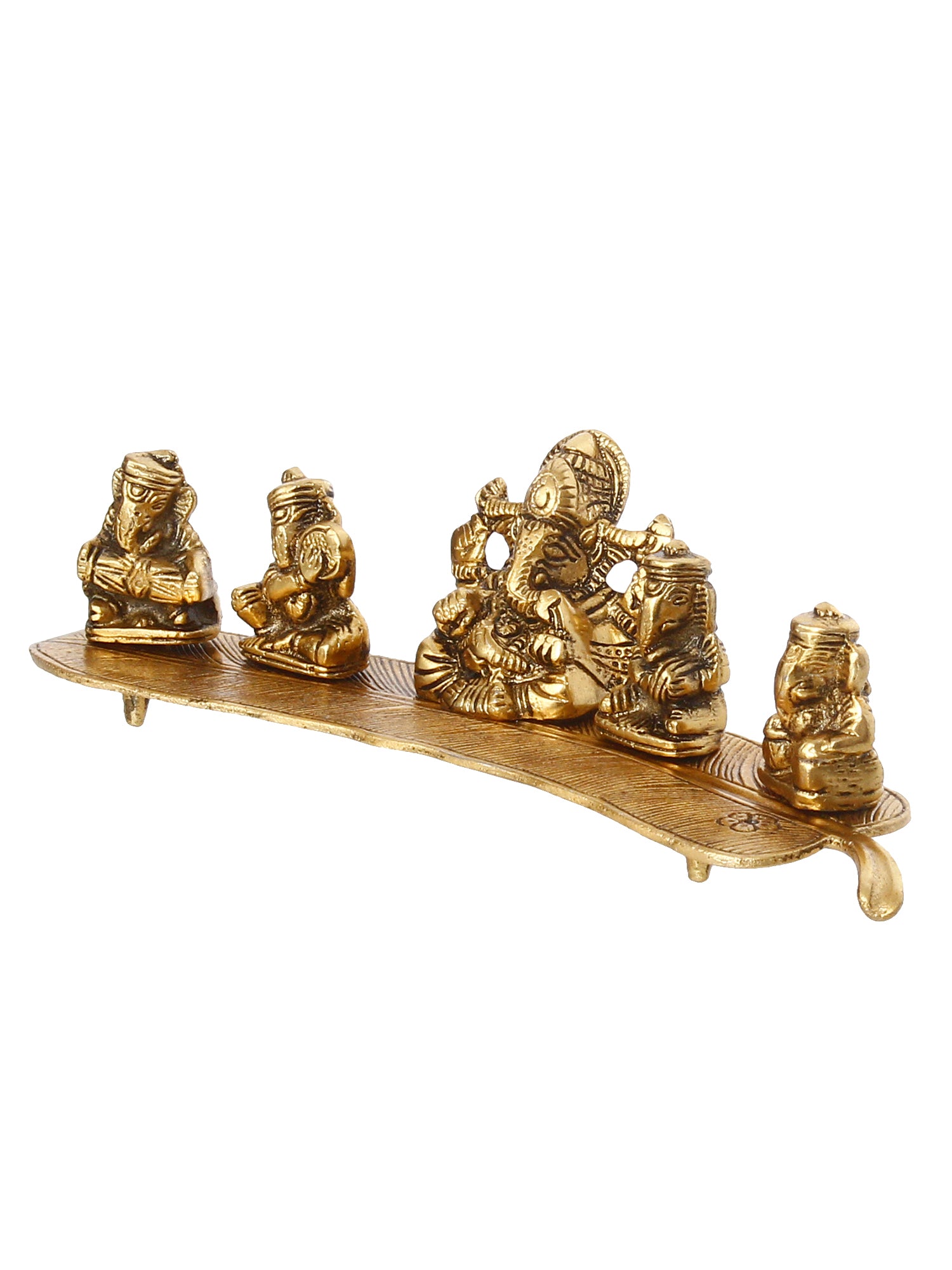 Set Of 5 Golden Musical Lord Ganesha Idols On Leaf Handicrafted Showpiece 4