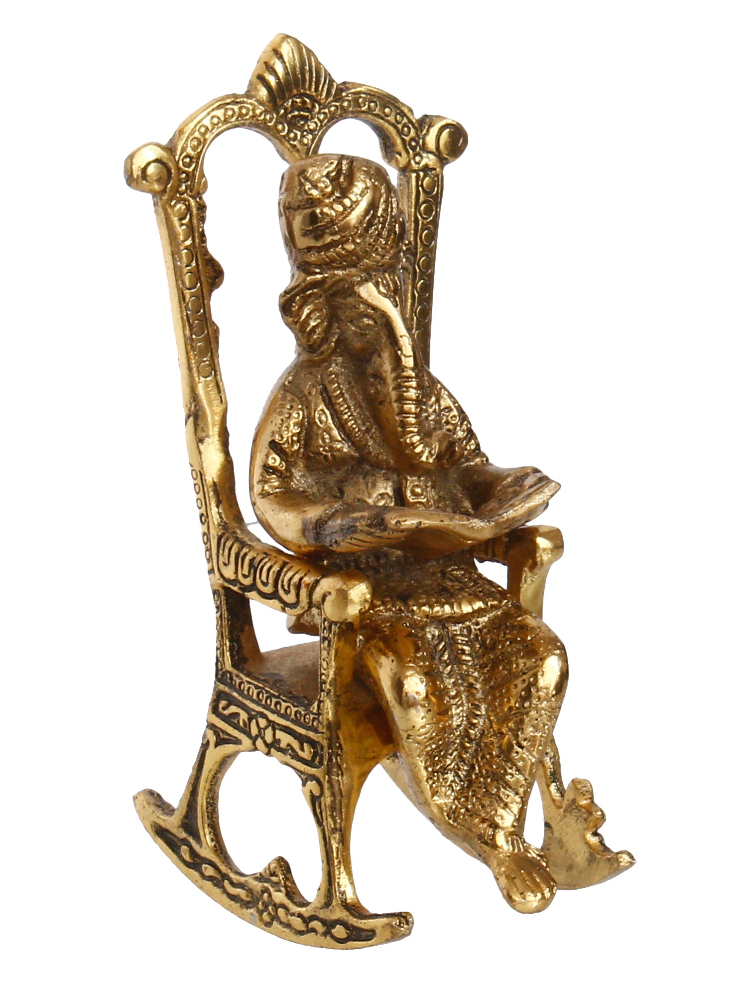 Golden Metal Lord Ganesha Idol Reading Book on Rocking Chair 2
