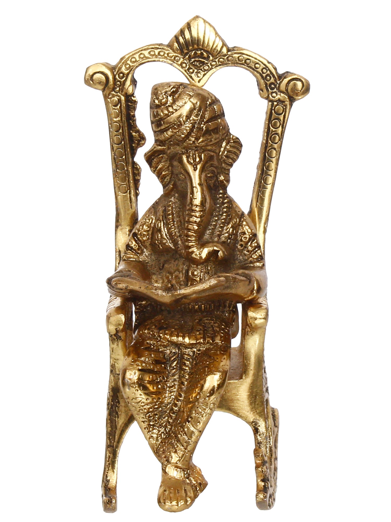 Golden Metal Lord Ganesha Idol Reading Book on Rocking Chair 4