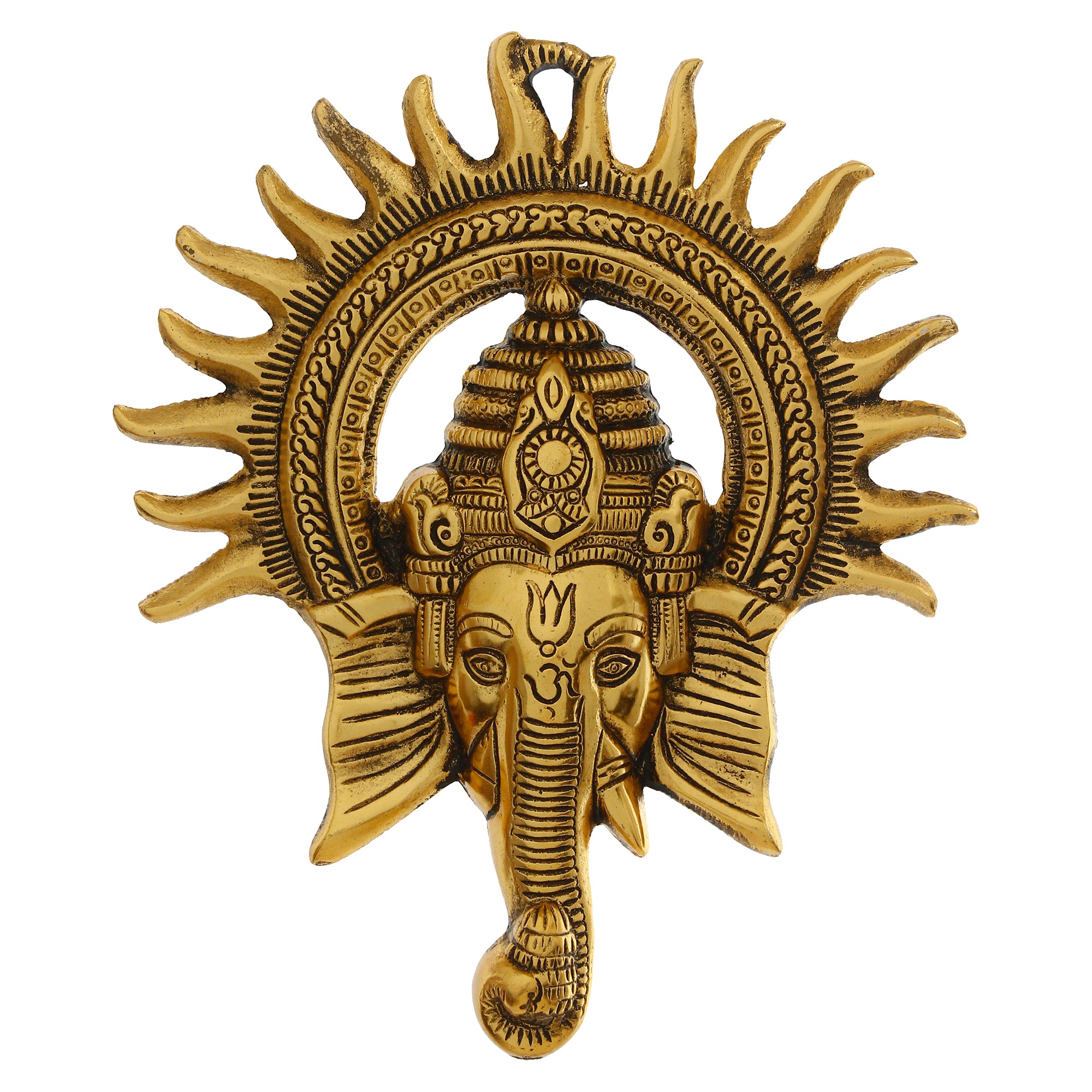 Golden Lord Ganesha with Sun Decorative Metal Wall Hanging Art 2