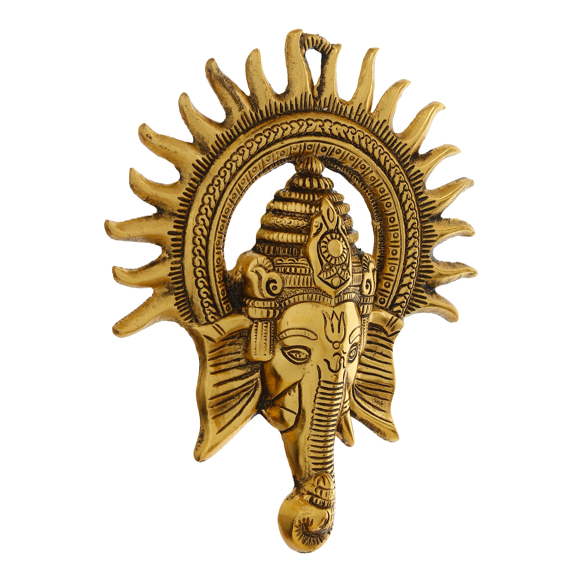 Golden Lord Ganesha with Sun Decorative Metal Wall Hanging Art 4