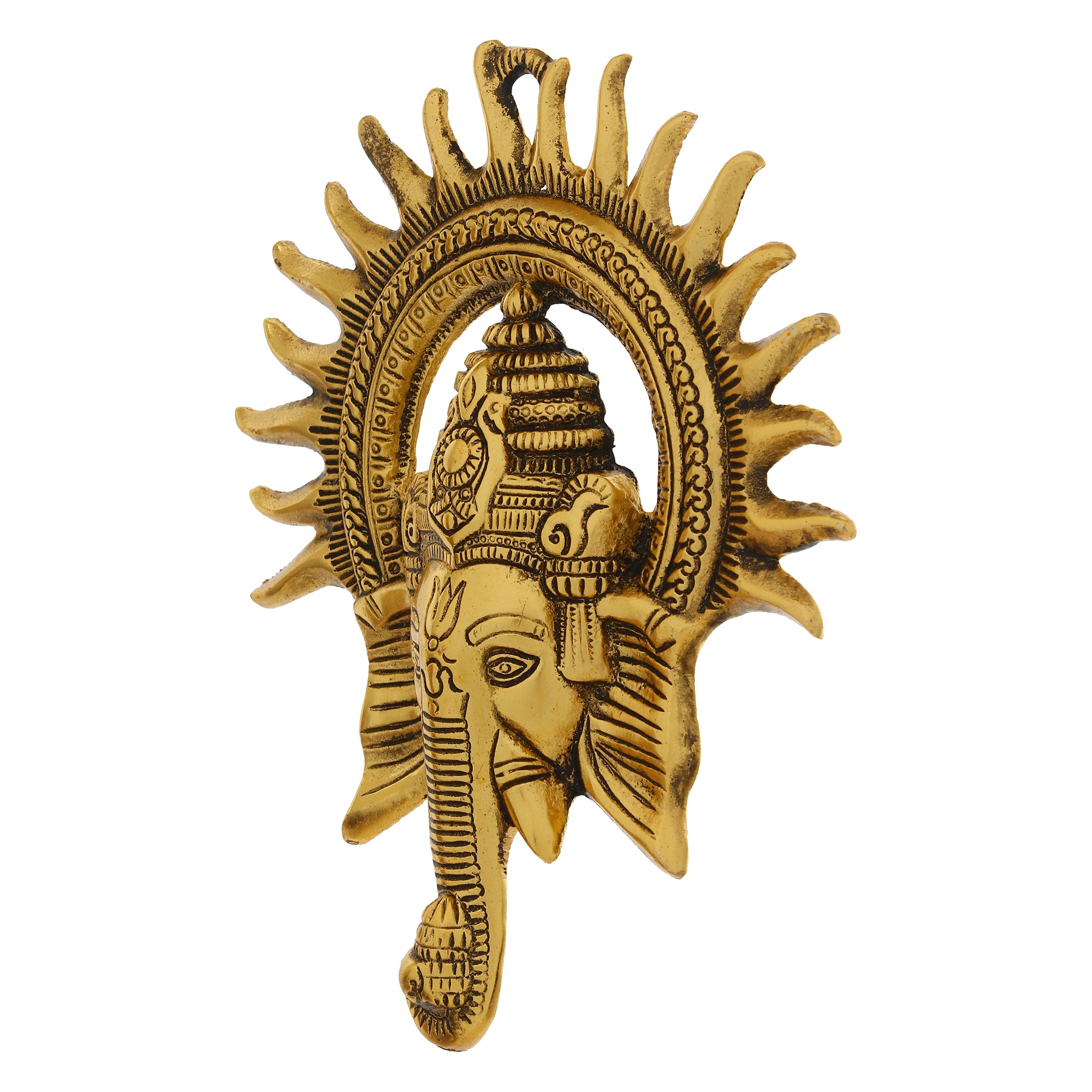 Golden Lord Ganesha with Sun Decorative Metal Wall Hanging Art 5