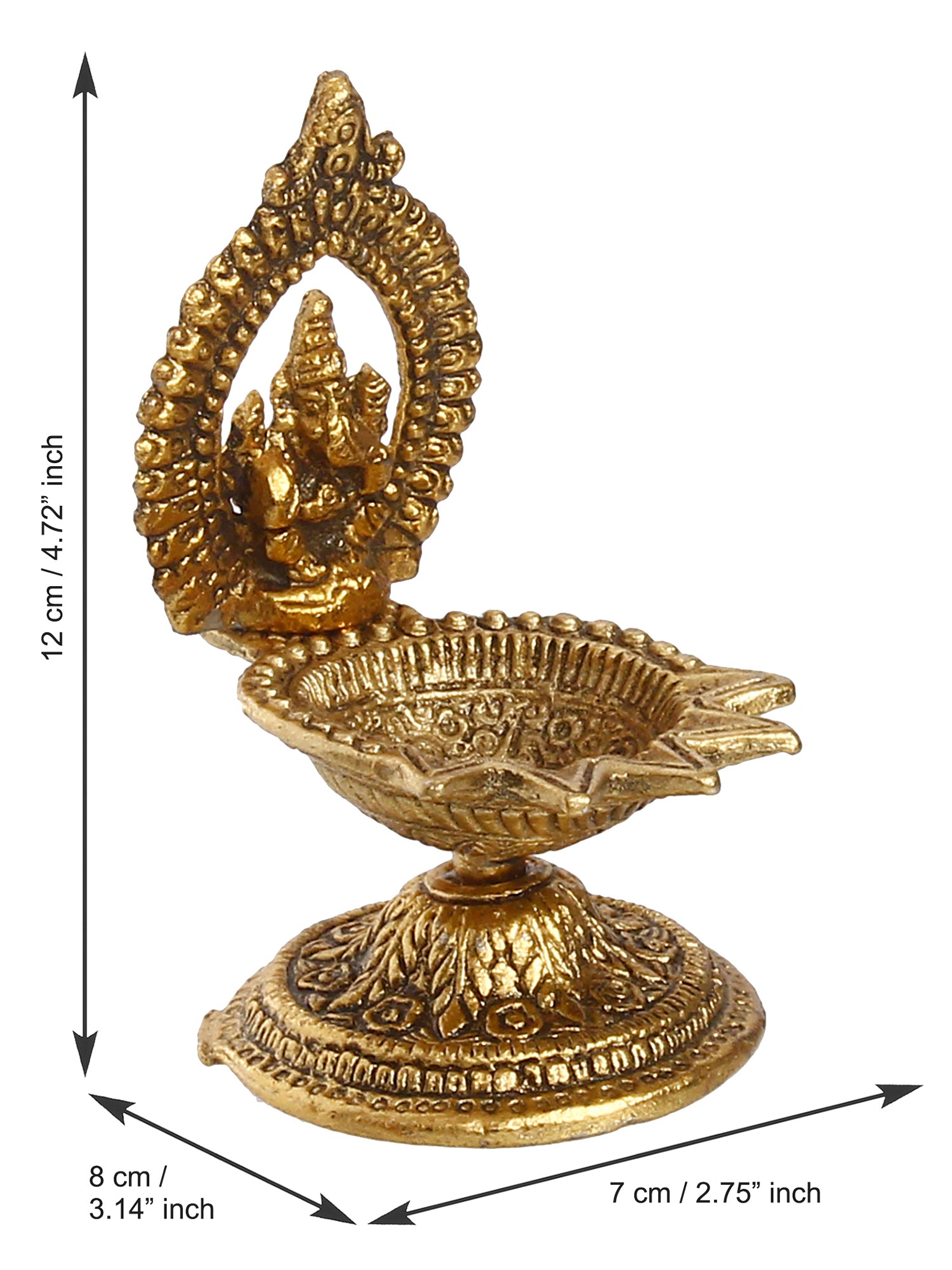 Lord Ganesha Idol with Diya Handcrafted Golden Metal Showpiece 3