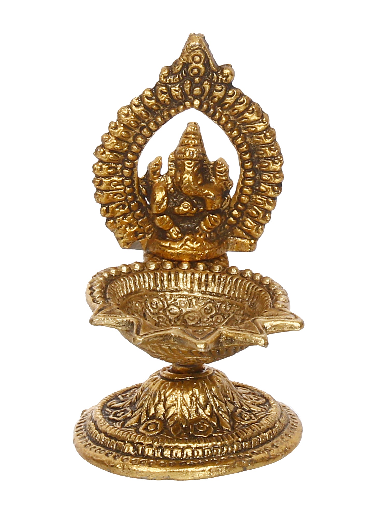Lord Ganesha Idol with Diya Handcrafted Golden Metal Showpiece 4