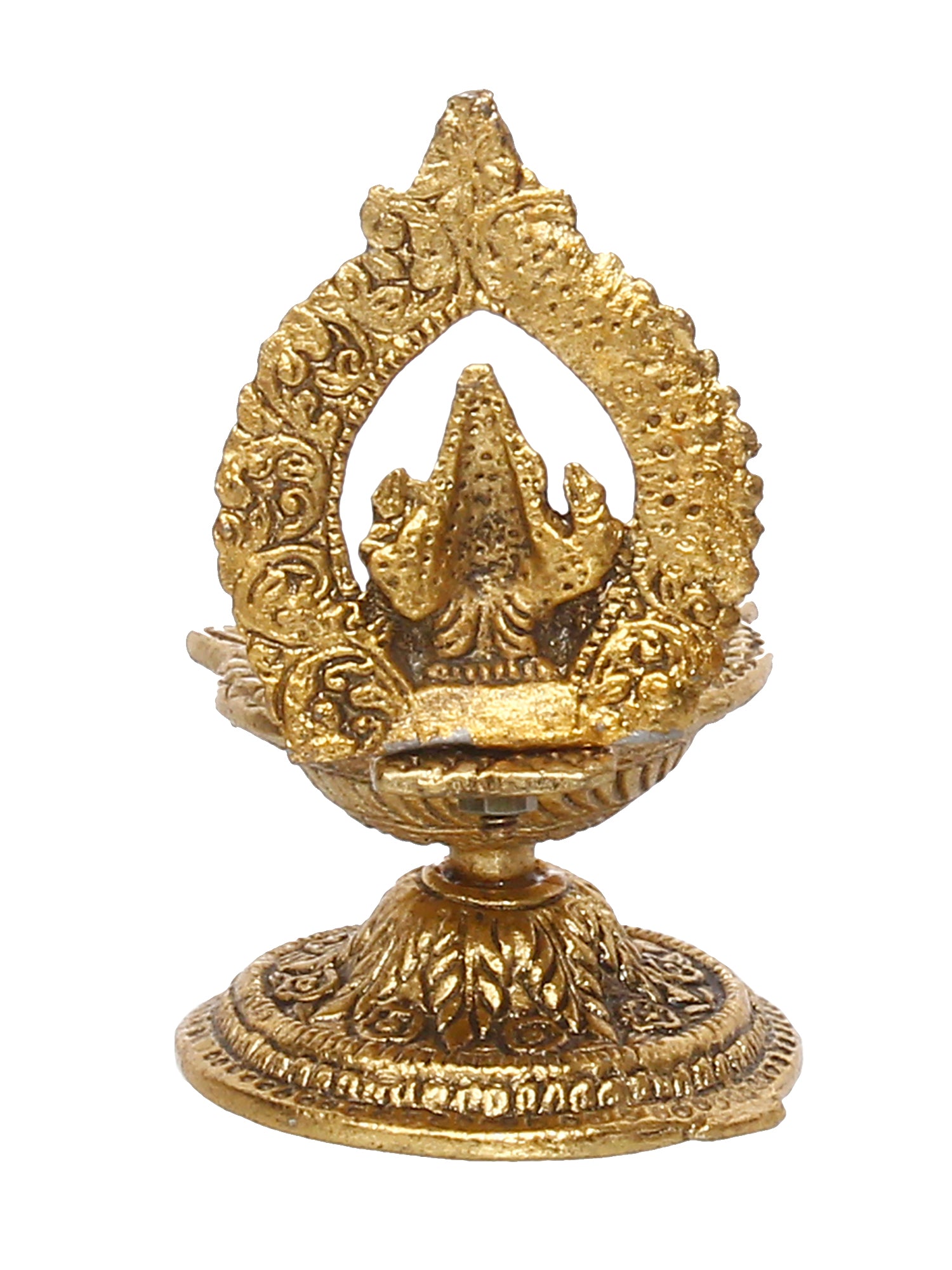 Lord Ganesha Idol with Diya Handcrafted Golden Metal Showpiece 5