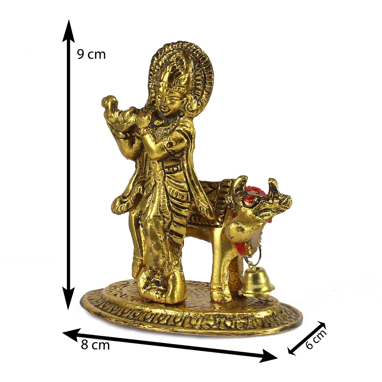 Golden Metal Lord Krishna playing Flute with Cow Showpiece 2