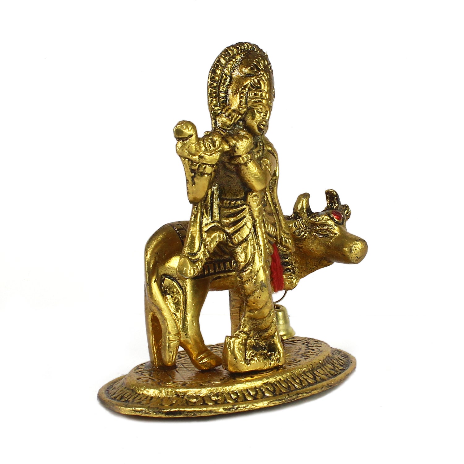 Golden Metal Lord Krishna playing Flute with Cow Showpiece 3