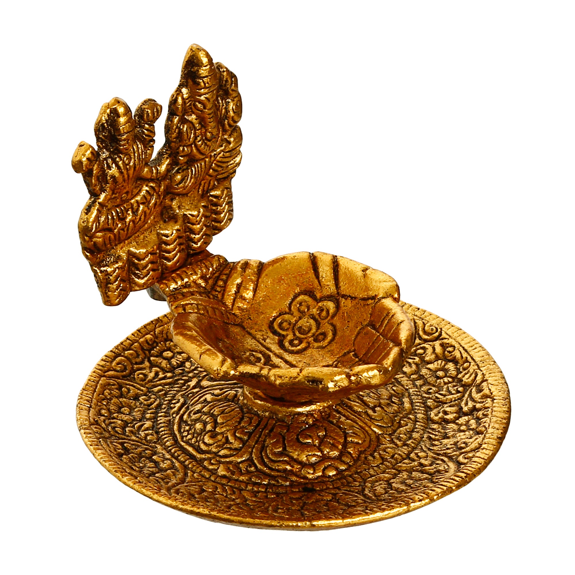 Goddess Laxmi & Lord Ganesha Golden Metal Diya 2