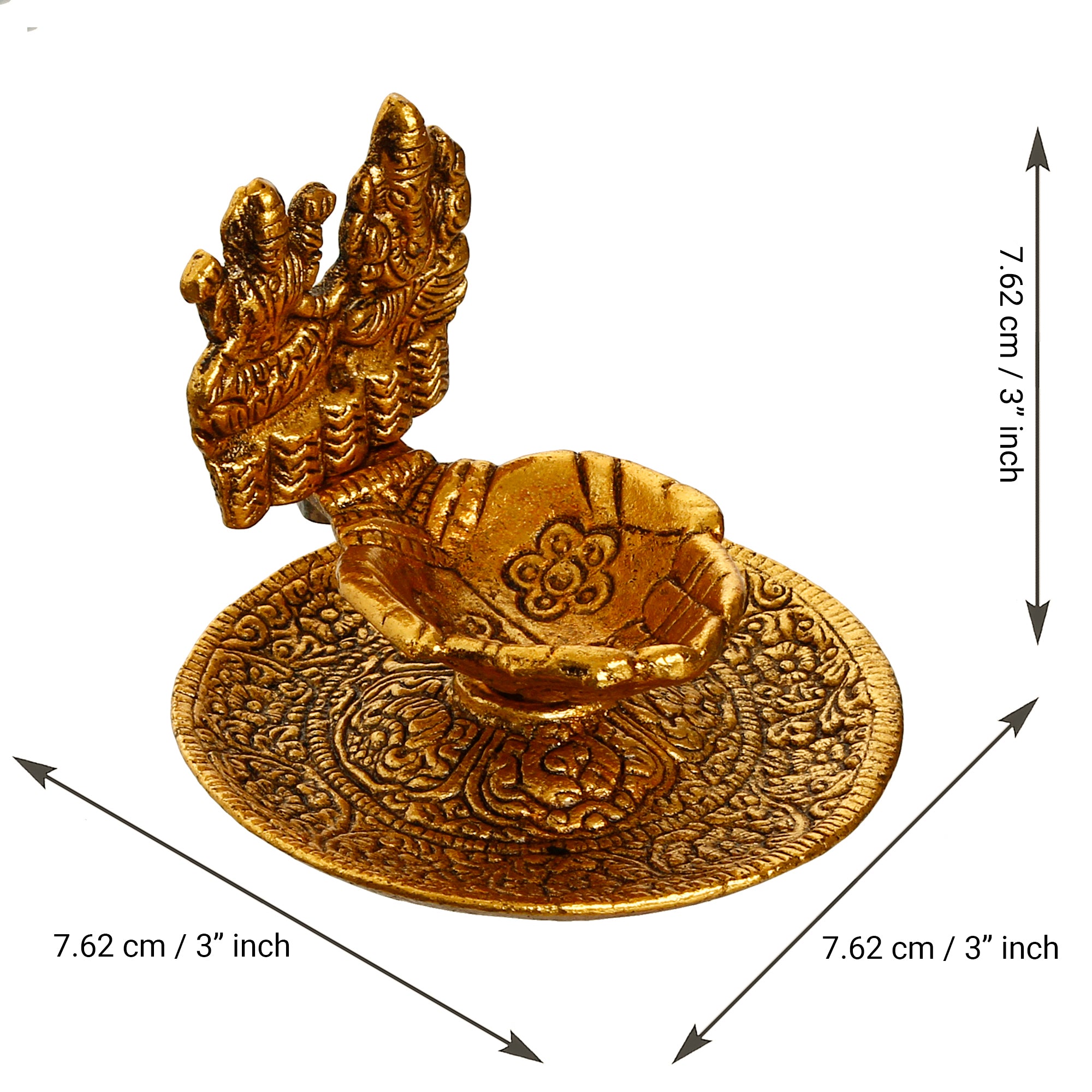 Goddess Laxmi & Lord Ganesha Golden Metal Diya 3