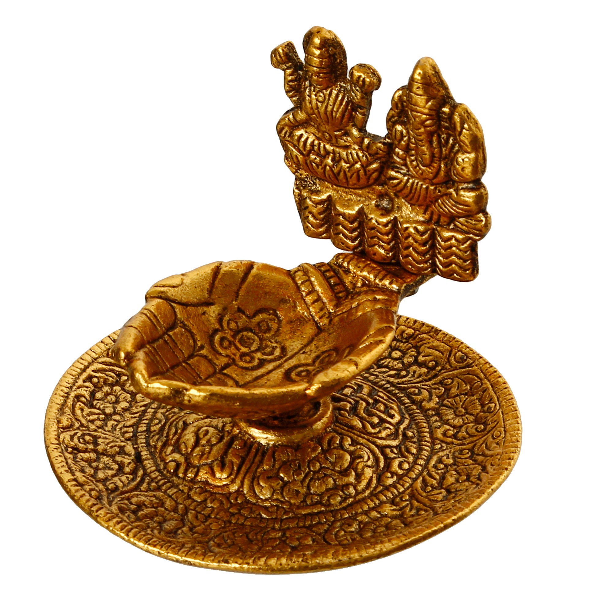 Goddess Laxmi & Lord Ganesha Golden Metal Diya 4