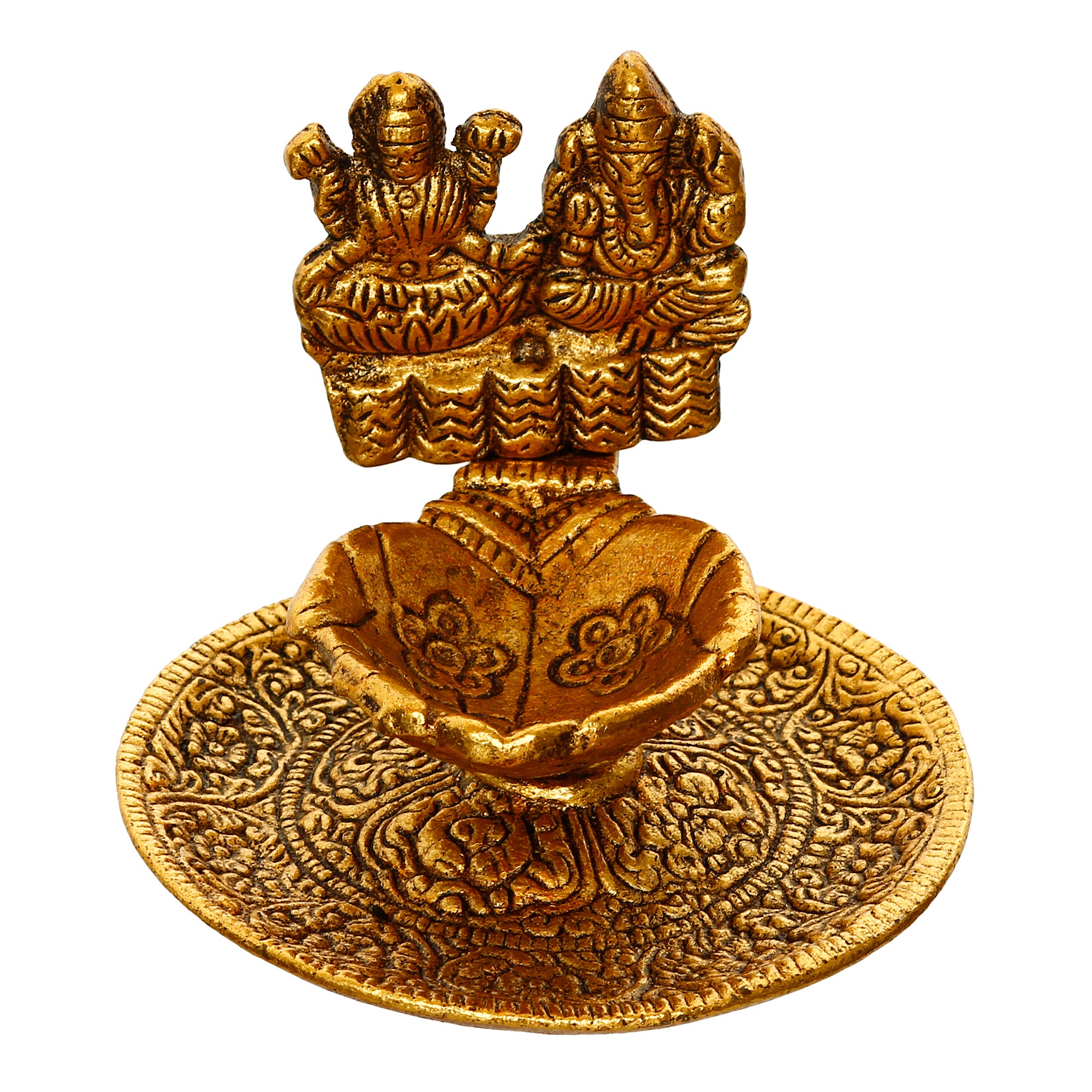 Goddess Laxmi & Lord Ganesha Golden Metal Diya 5