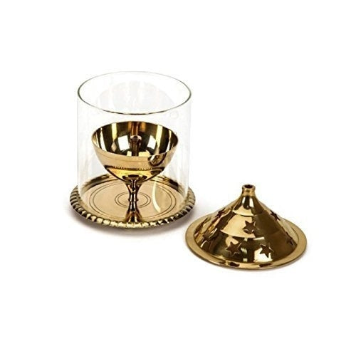 Gold Brass Akhand Diya With Glass Cover 2
