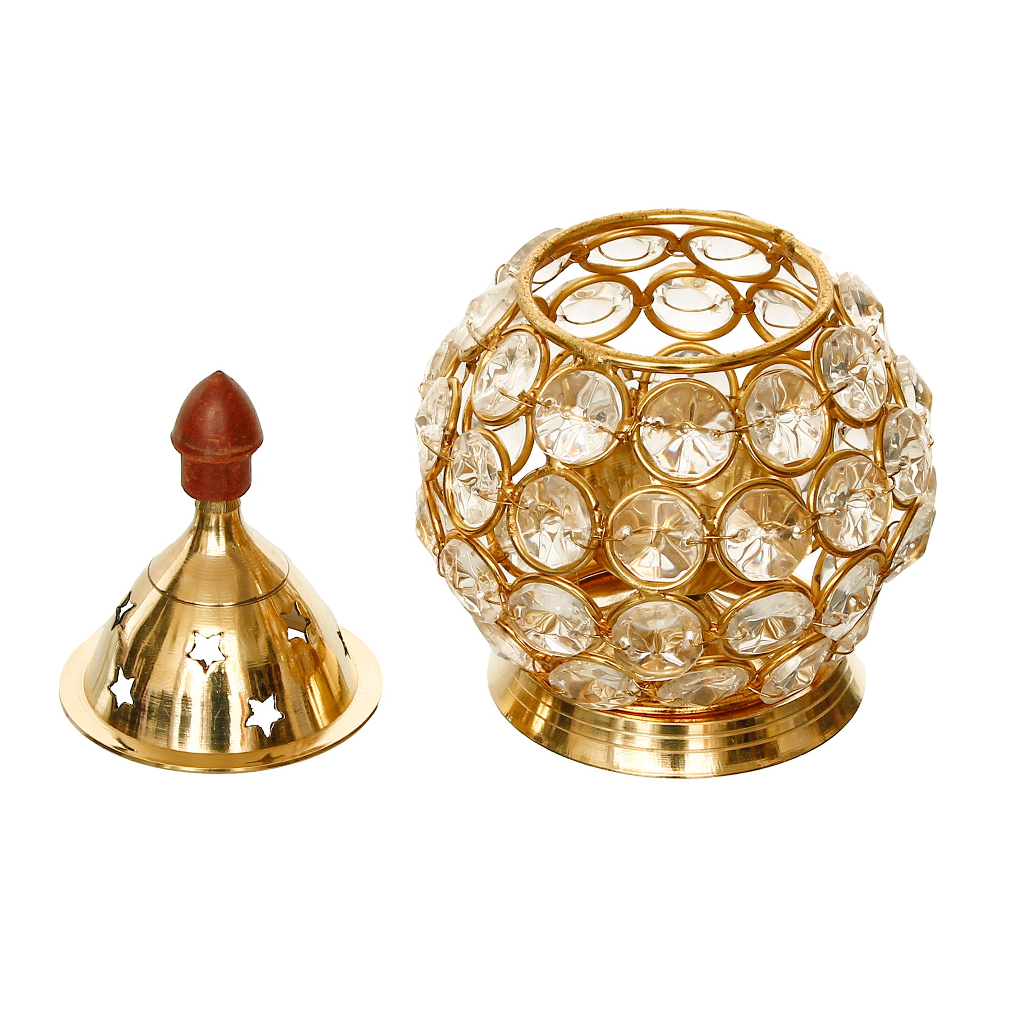 Golden Crystal and Brass Akhand Diya Set of 2 4