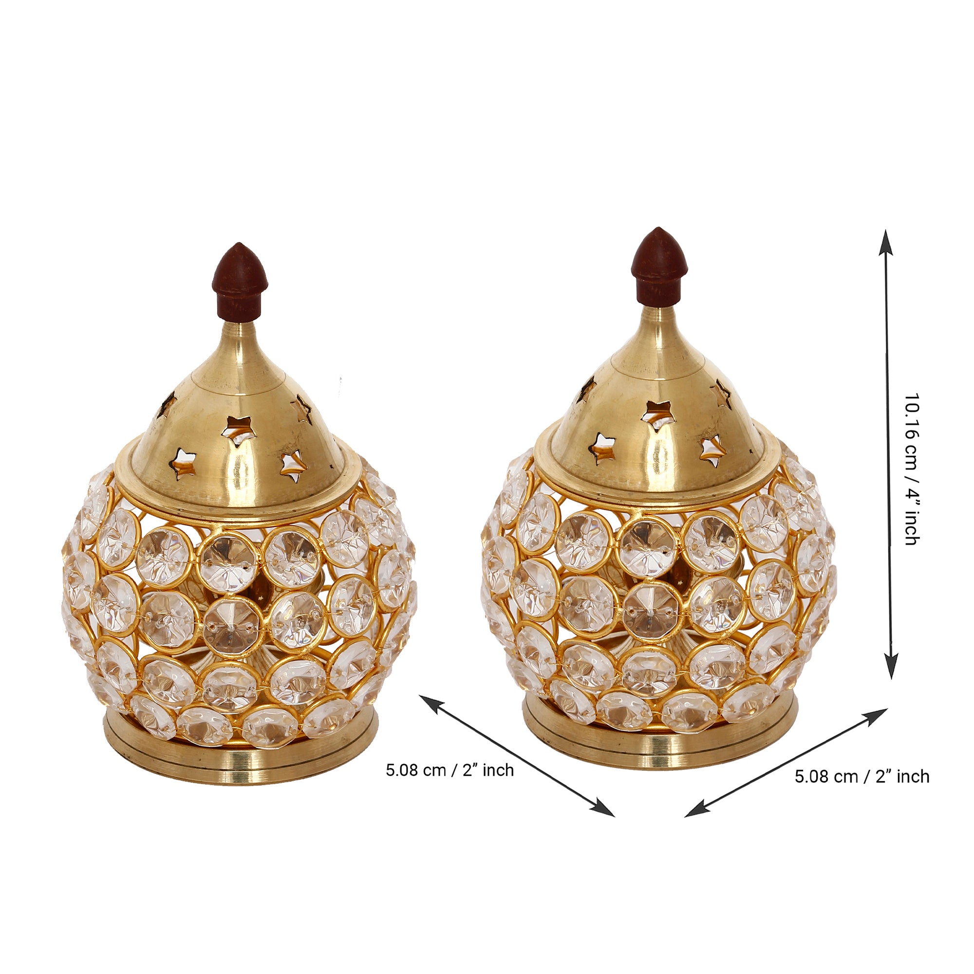 eCraftIndia Set of 4 Designer Golden Brass Crystal Akhand Diyas 1