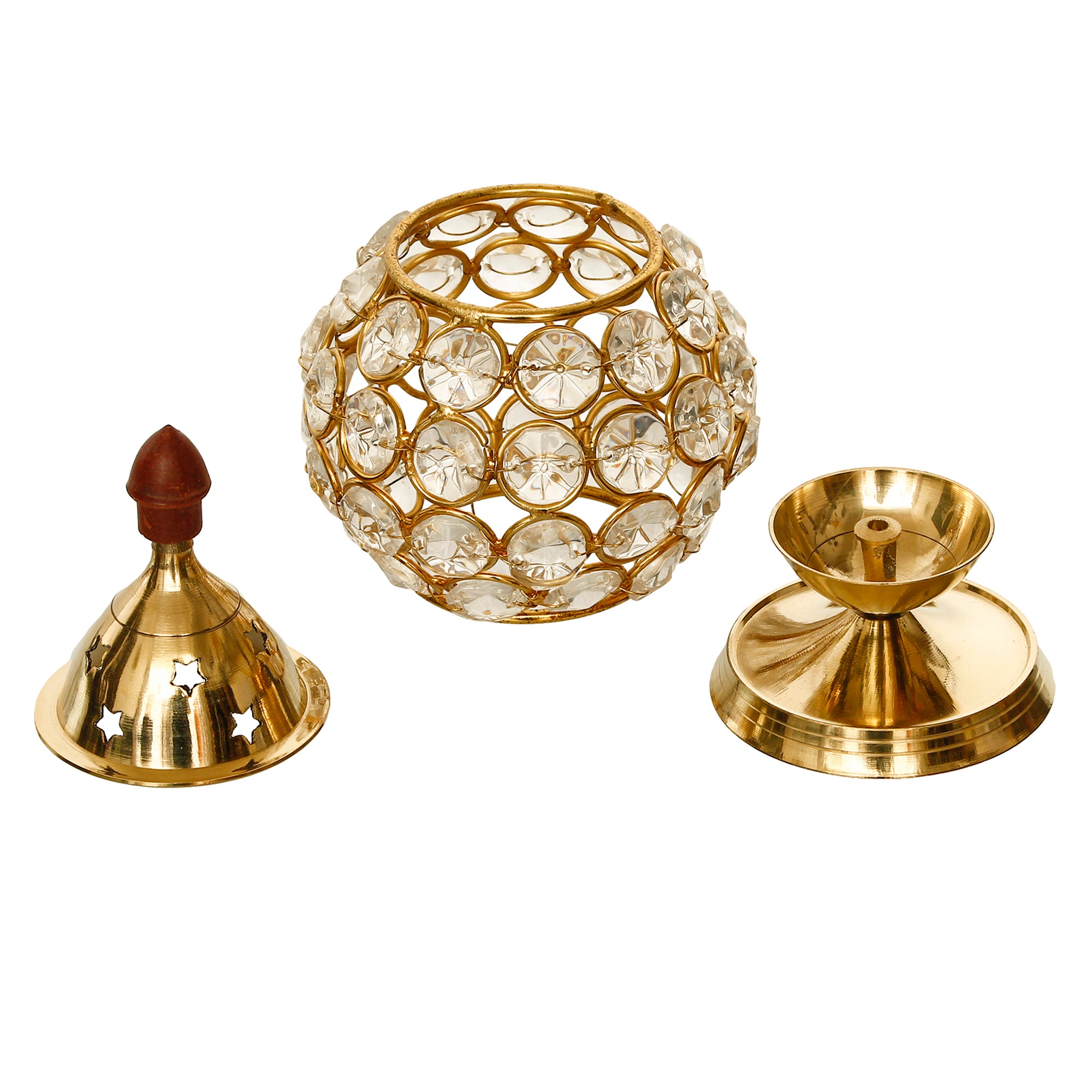 eCraftIndia Set of 4 Designer Golden Brass Crystal Akhand Diyas 3