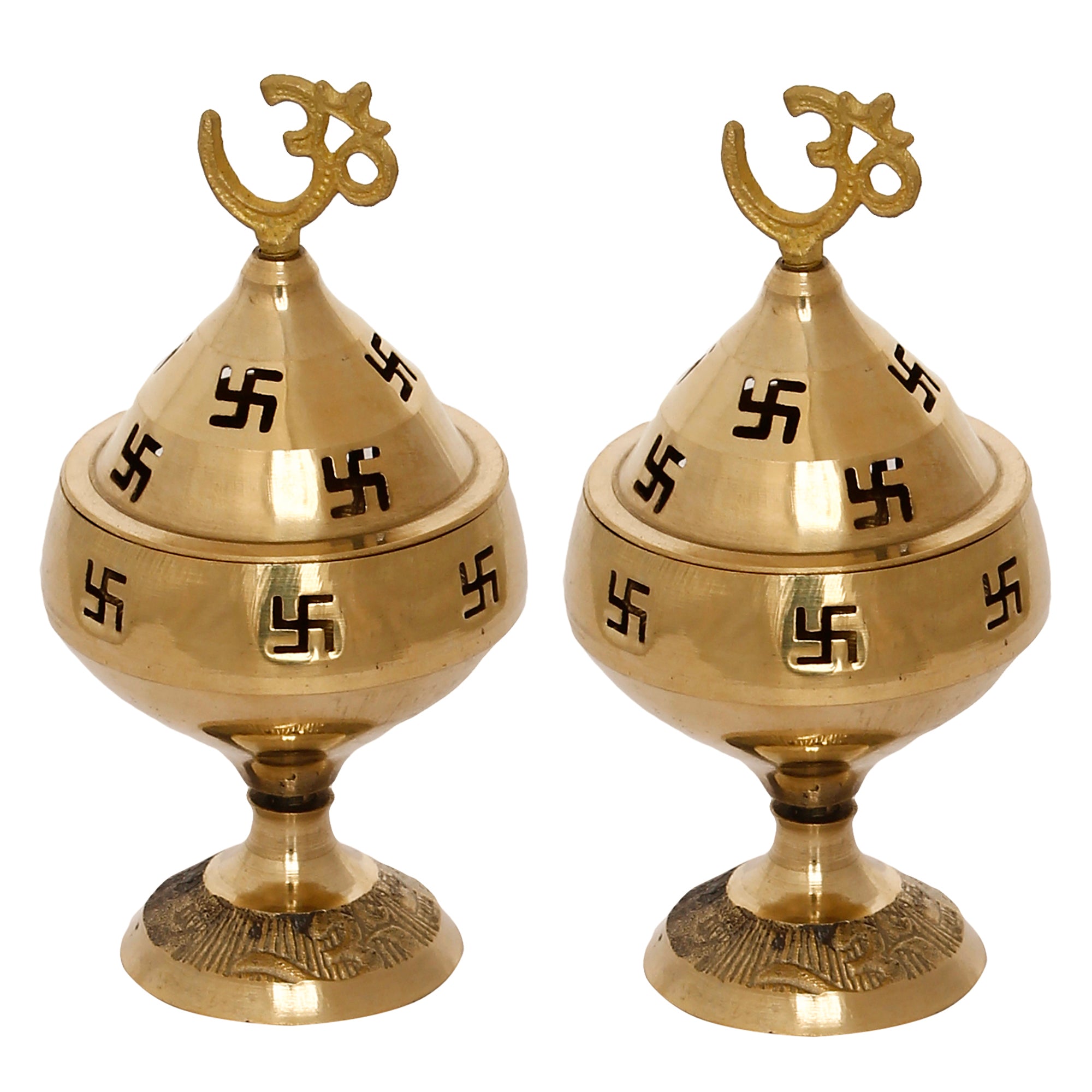 Golden Om and Swastik Brass Diya Set of 2 2