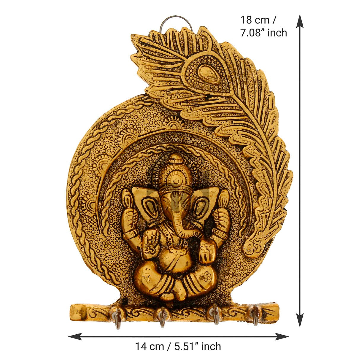 Golden Lord Ganesha Mor Pankh 4 Hooks Metal Key Holder 2